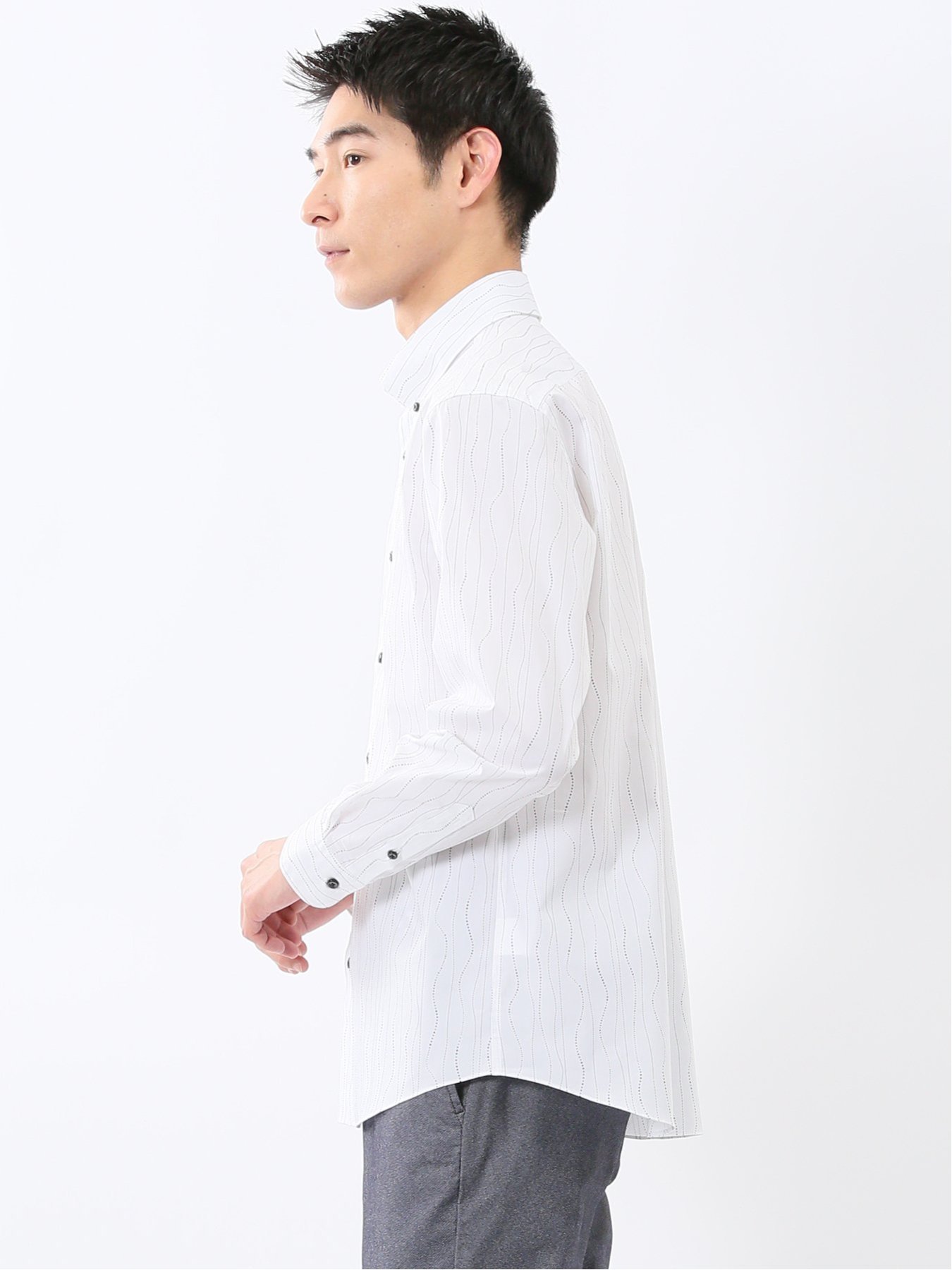 【SALE／30%OFF】TAKA-Q ストレッチ プリント ボタンダウン長袖シャツ 【26SS】 タカキュー トップス シャツ・ブラウス ホワイト【送料無料】
