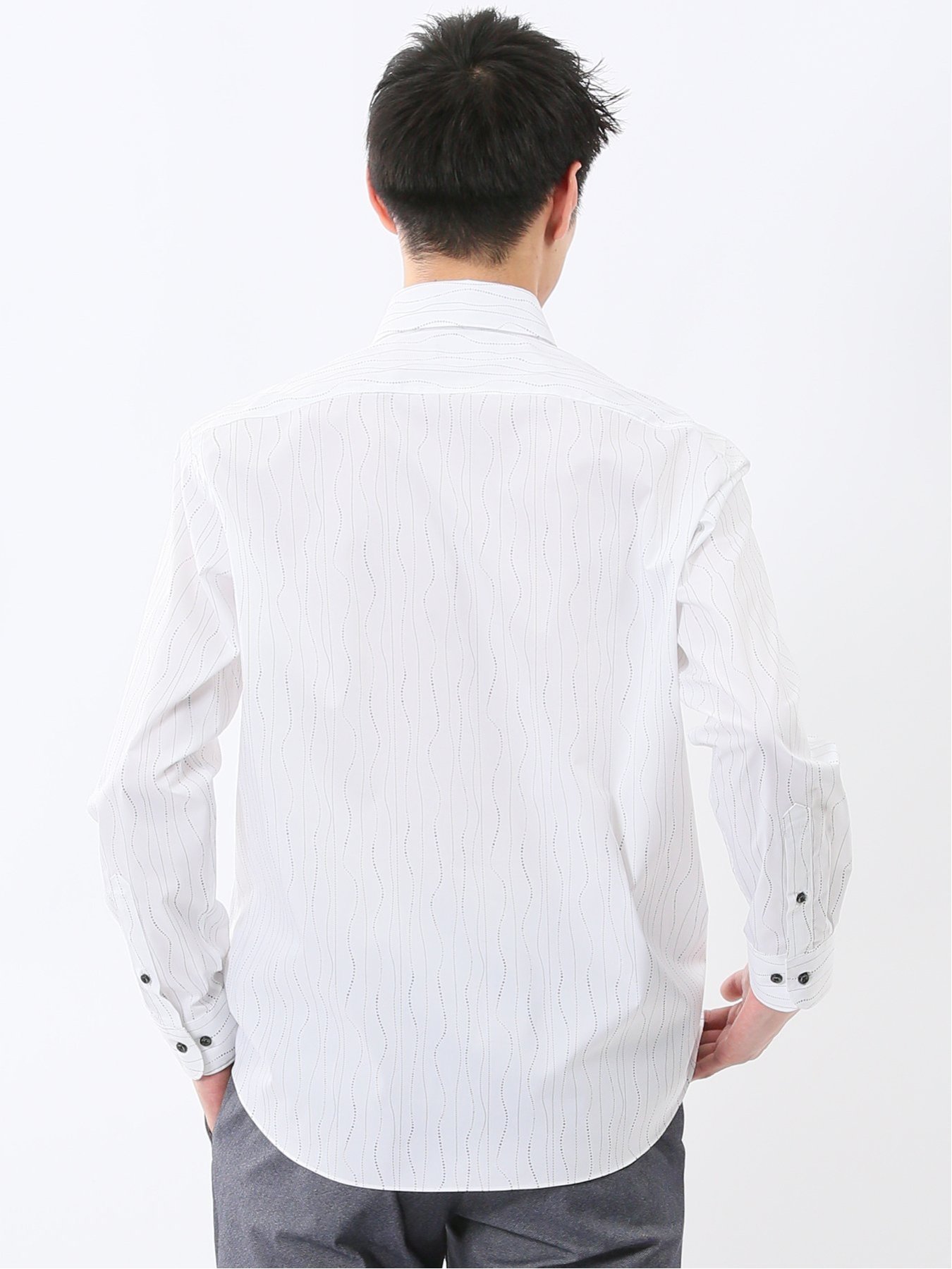 【SALE／30%OFF】TAKA-Q ストレッチ プリント ボタンダウン長袖シャツ 【26SS】 タカキュー トップス シャツ・ブラウス ホワイト【送料無料】