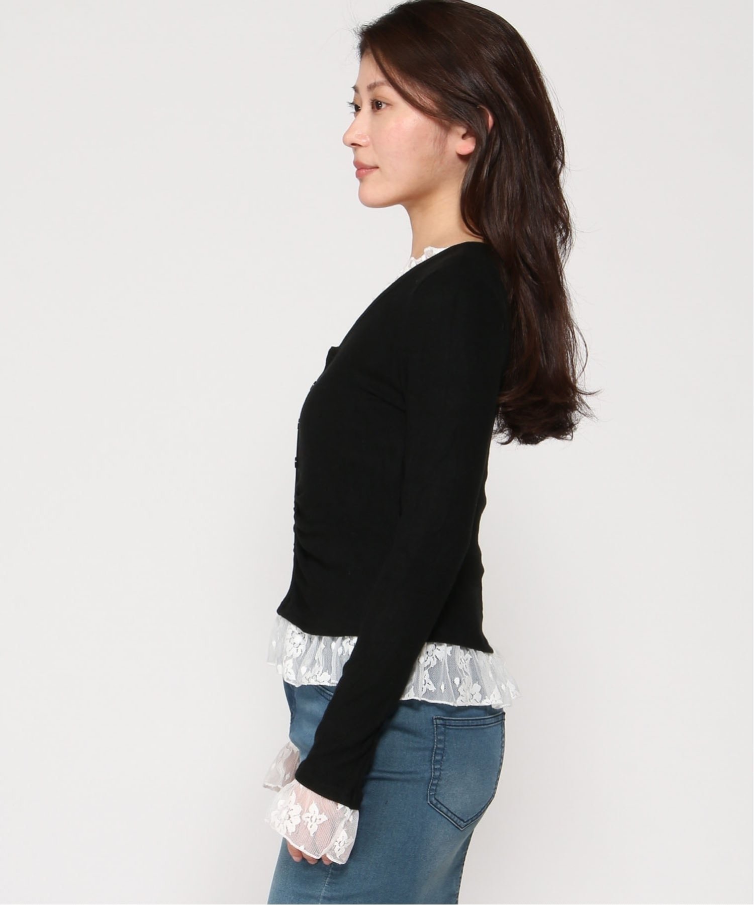VIVIDLADY VIVIDLADY/(W)レースドッキング トップスプルオーバー ビビッドレディー トップス カットソー・Tシャツ ブラック グレー