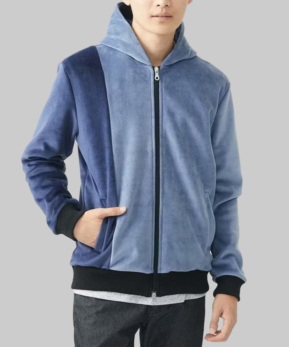 【SALE／40%OFF】MK MICHEL KLEIN homme 【残りわずか/在庫限り/洗える】切り替えパーカー/マイクロベロア ミッシェルクランオム トップス パーカー・フーディー ブルー グレー ホワイト【送料無料】