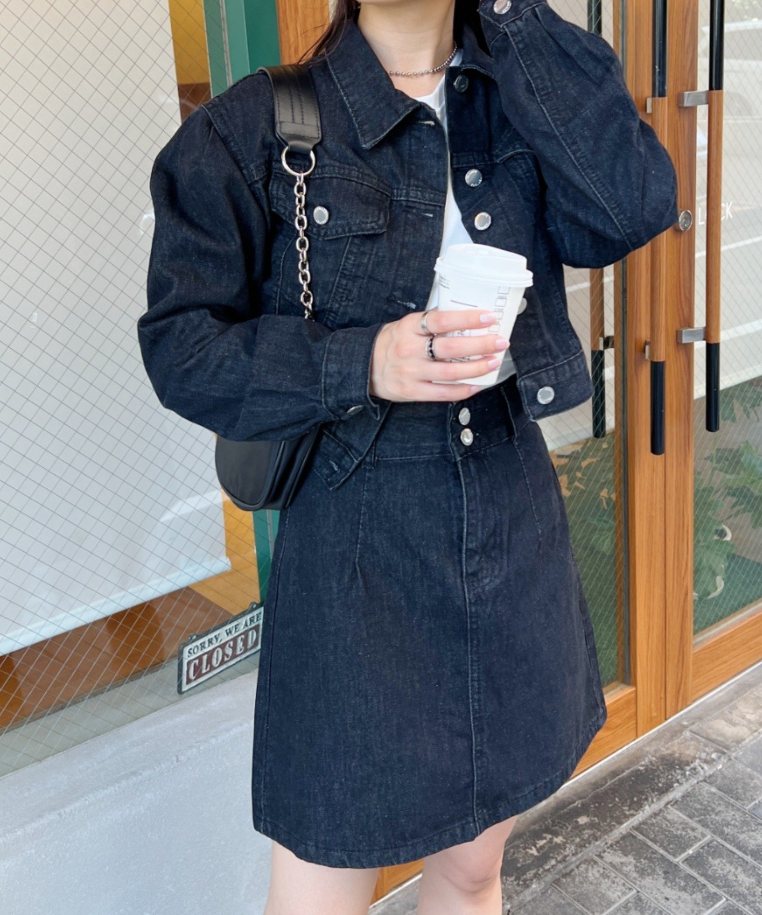 【SALE／12%OFF】CLEA 【2点セット】デニムジャケット+台形スカート セットアップ アウトフィッターラボ ジャケット・アウター デニムジャケット ネイビー ブルー ブラック【送料無料】