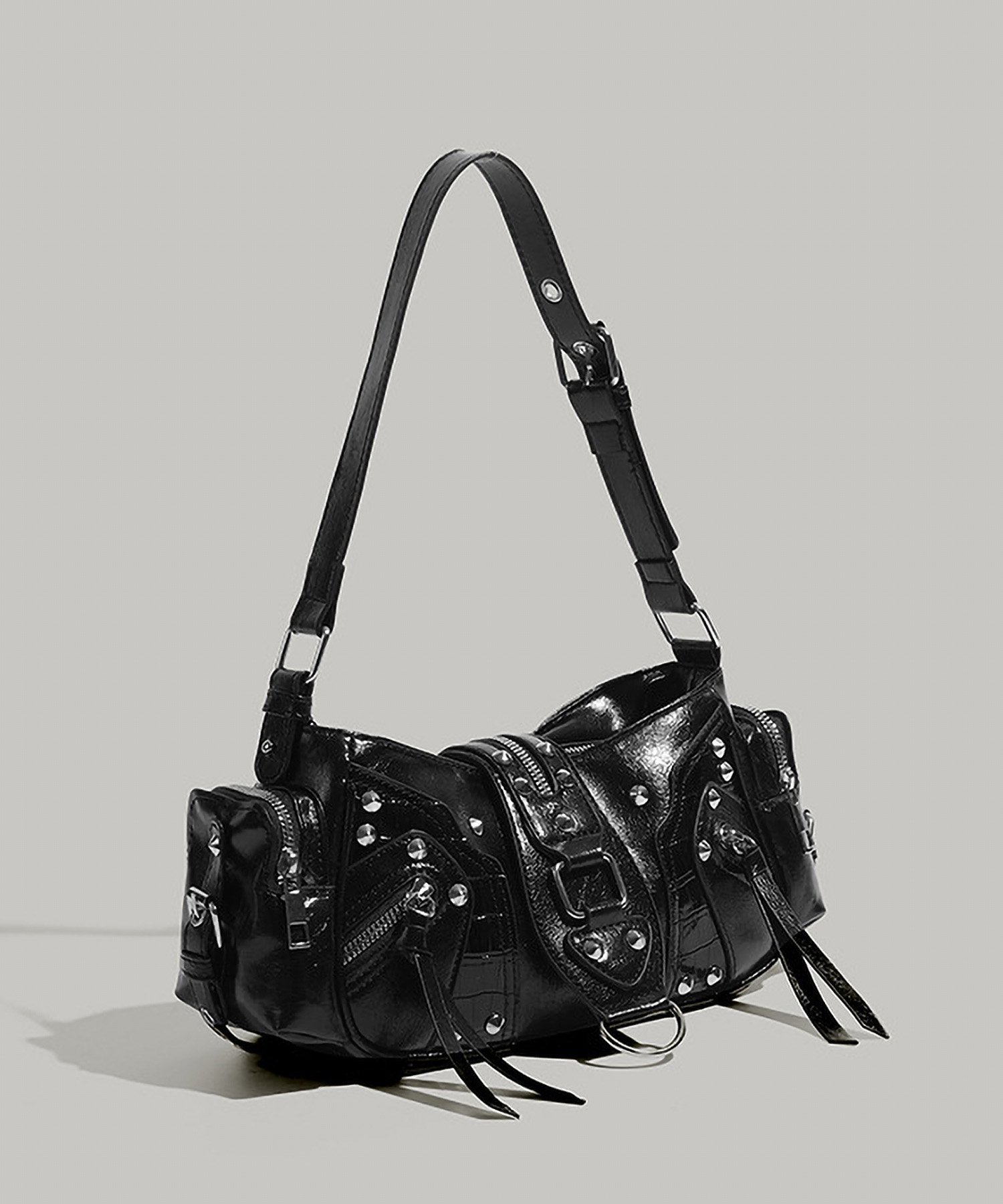 DEVICE select ベルト デザイン スタッズ トート ショルダーバッグ メンズ レディース デバイス バッグ ショルダーバッグ ブラック【送料無料】