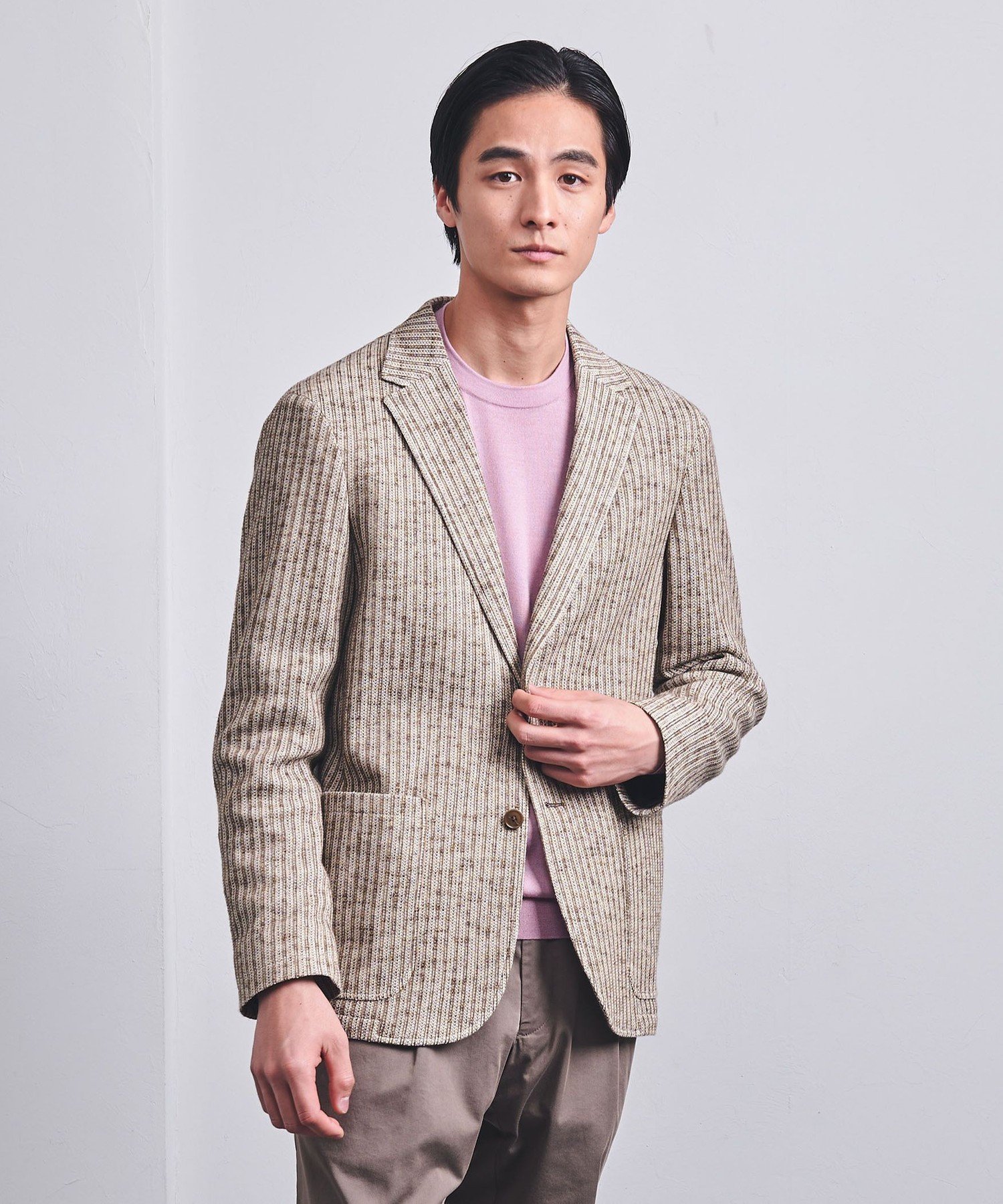 【SALE／50%OFF】UNITED ARROWS ジャガードストライプ シングル2ボタン テーラードジャケット T-MODEL ユナイテッドアローズ アウトレット ジャケット・アウター テーラードジャケット・ブレザー ベージュ【送料無料】