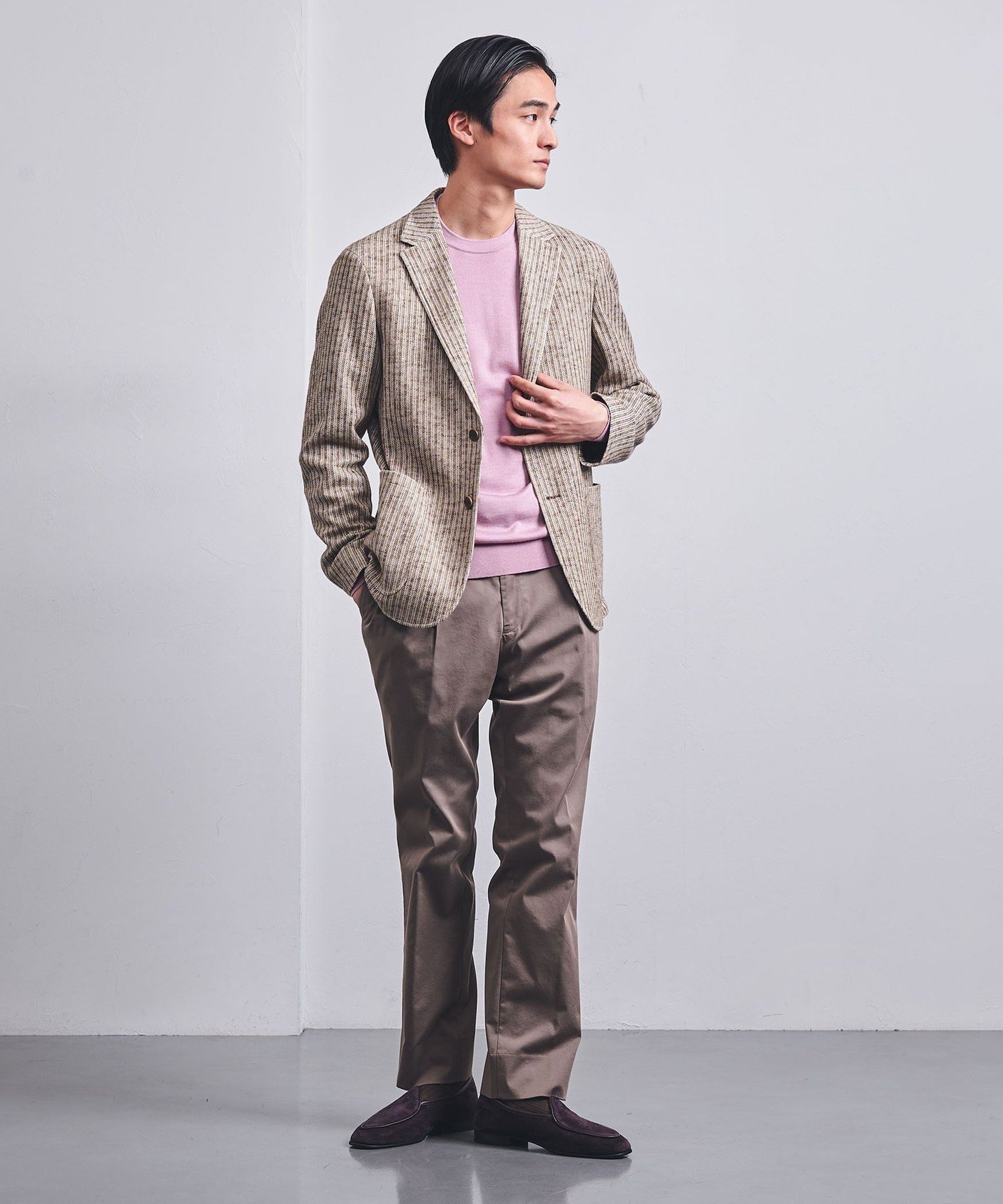 【SALE／50%OFF】UNITED ARROWS ジャガードストライプ シングル2ボタン テーラードジャケット T-MODEL ユナイテッドアローズ アウトレット ジャケット・アウター テーラードジャケット・ブレザー ベージュ【送料無料】