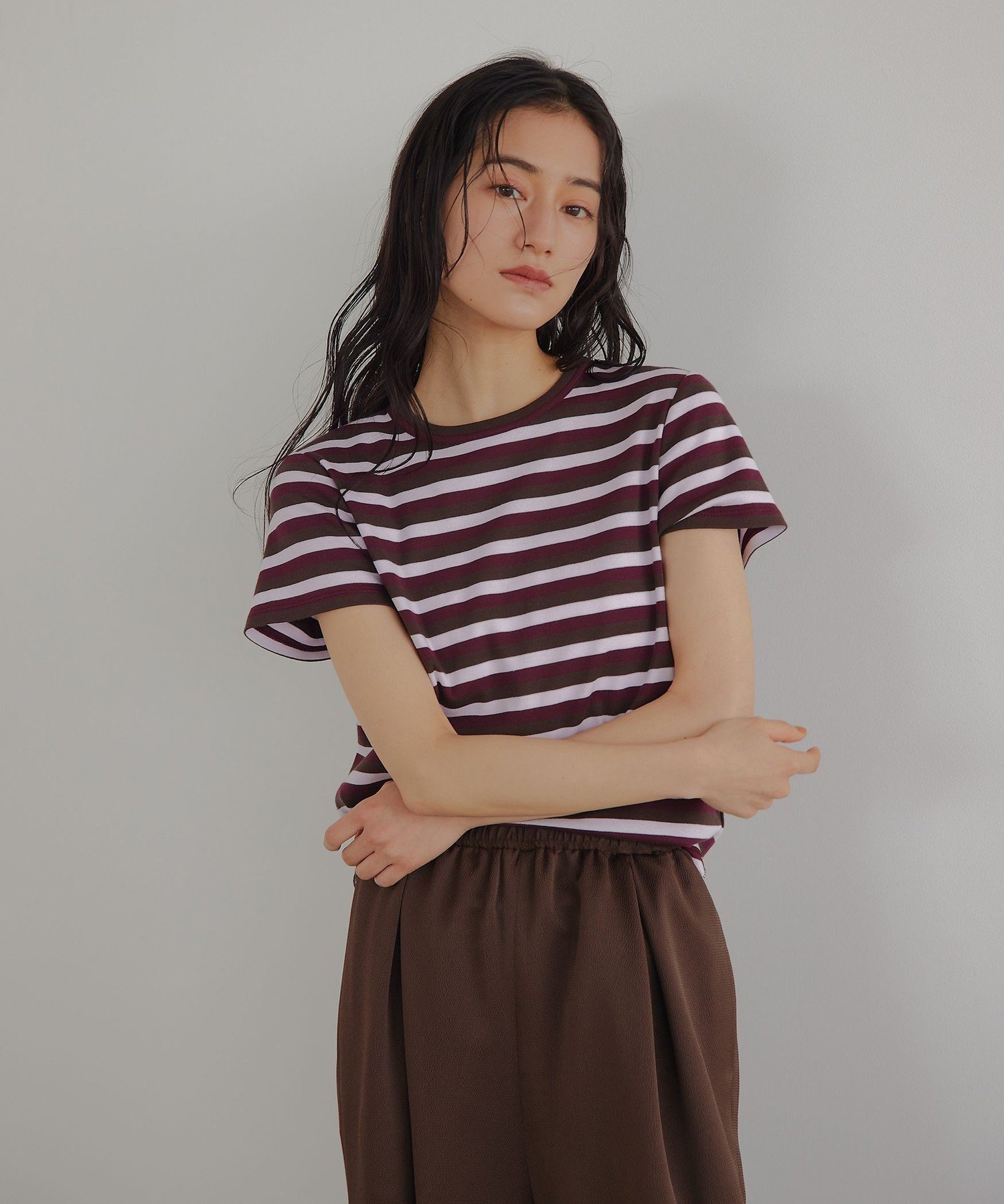 ＜EMMEL REFINES＞EM フライスクルーネック チビTシャツ ユナイテッドアローズ グリーンレーベルリラクシング トップス カットソー・Tシャツ ブルー ワインレッド