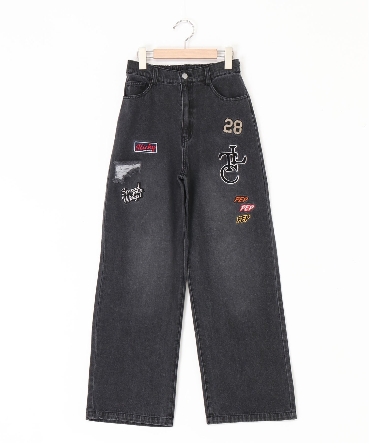 【SALE／50%OFF】Lovetoxic 【LTXC】ワッペン風ワイドパンツ ナルミヤオンライン パンツ ジーンズ・デニムパンツ グレー ブルーのサムネイル