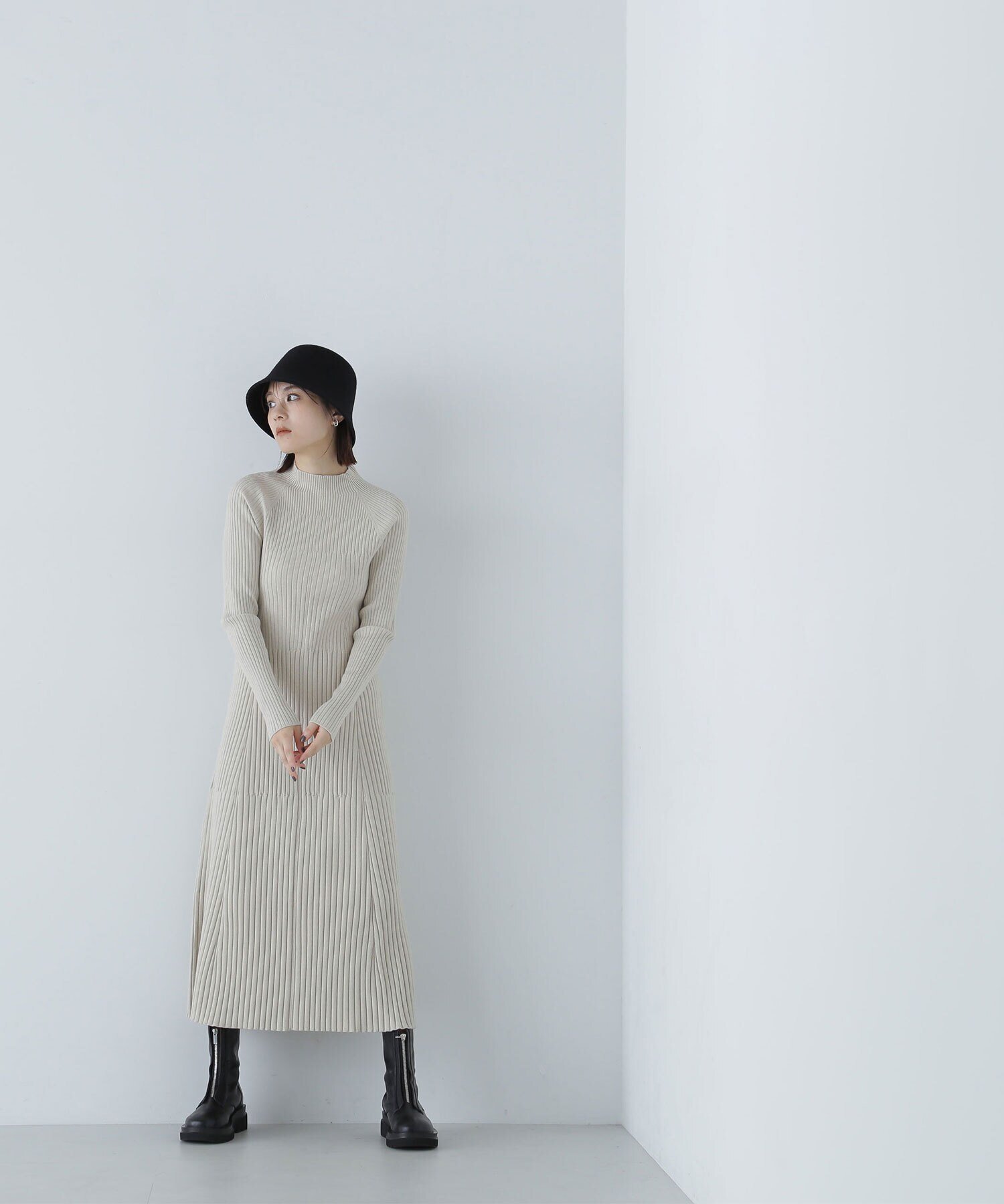 NATURAL BEAUTY BASIC キュウシンリブフレアニットワンピース ナチュラルビューティベーシック スカート その他のスカート オレンジ ネイビー