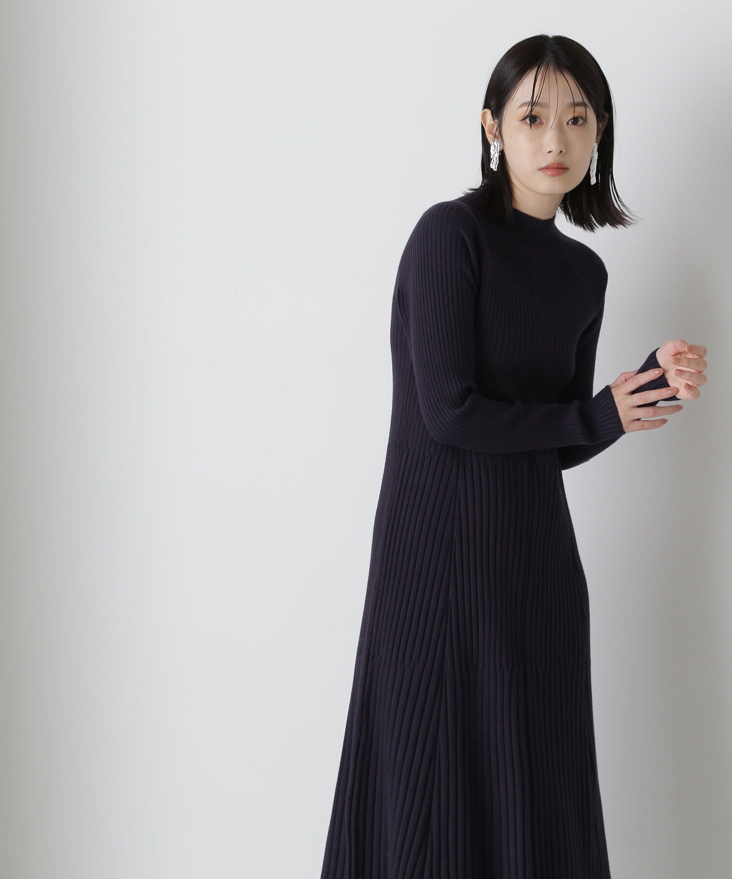 【SALE／50%OFF】NATURAL BEAUTY BASIC キュウシンリブフレアニットワンピース ナチュラルビューティベーシック スカート その他のスカート オレンジ ネイビー【送料無料】