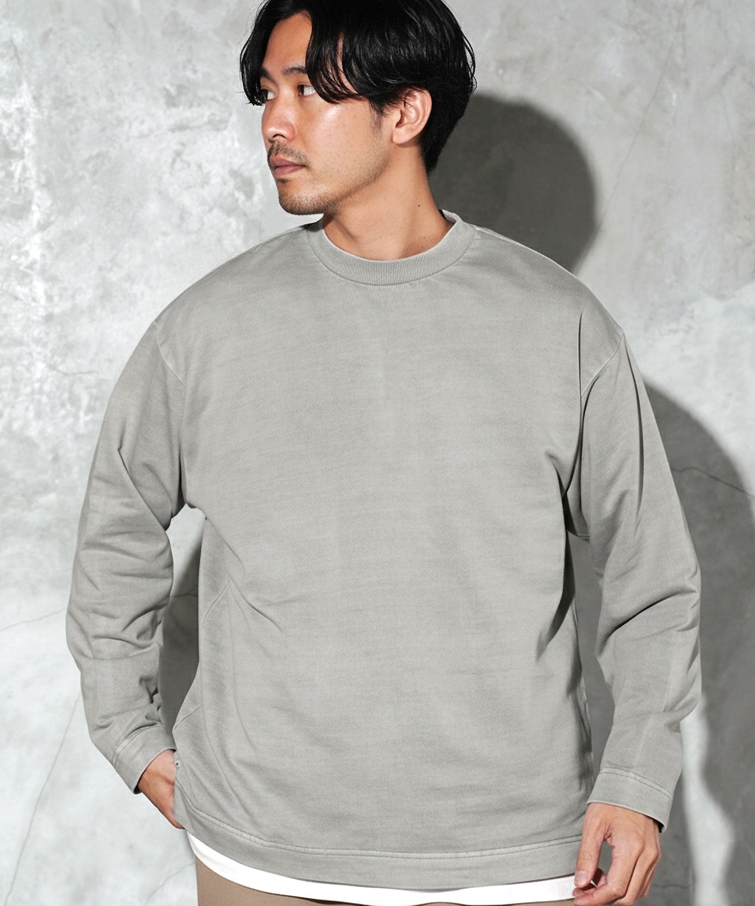 JIGGYS SHOP SELECT フェード ピグメント加工 クルーネック ロンT カットソー ジギーズショップ トップス カットソー・Tシャツ グレー ピンク パープル ブラック