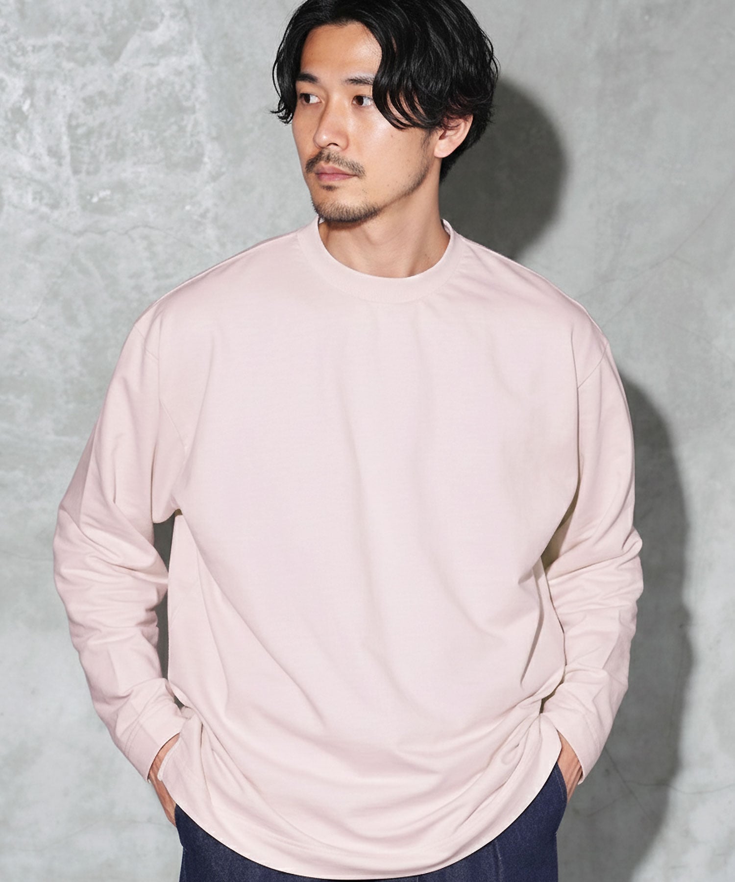 JIGGYS SHOP SELECT フェード ピグメント加工 クルーネック ロンT カットソー ジギーズショップ トップス カットソー・Tシャツ グレー ピンク パープル ブラック