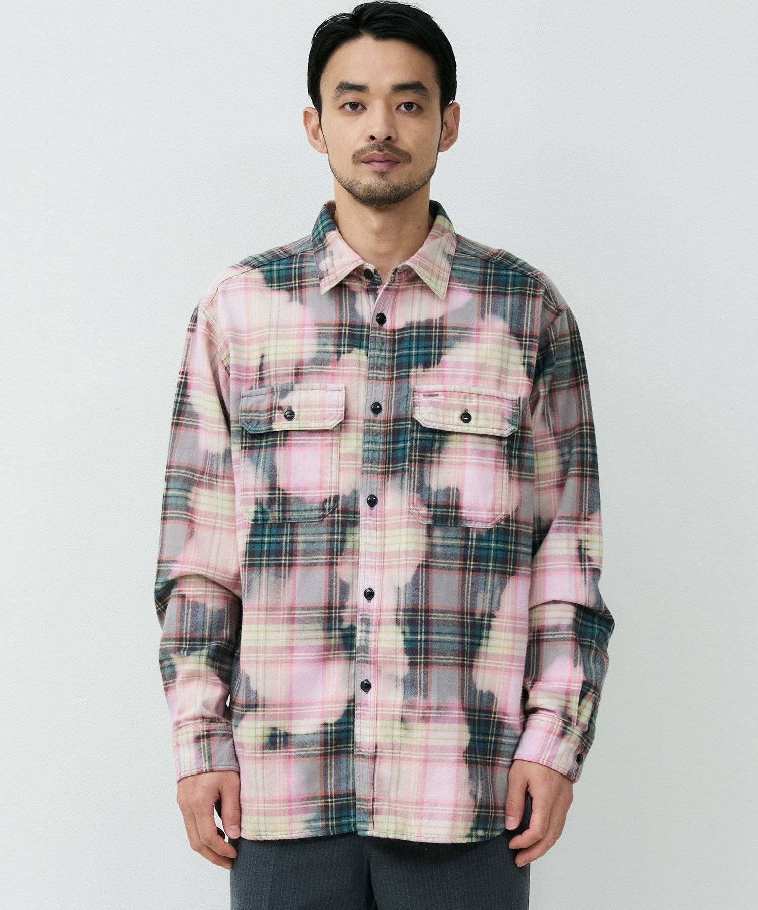 Johnbull Private labo ムラブリーチチェックネルシャツ ジョンブルプライベートラボ トップス シャツ・ブラウス グリーン