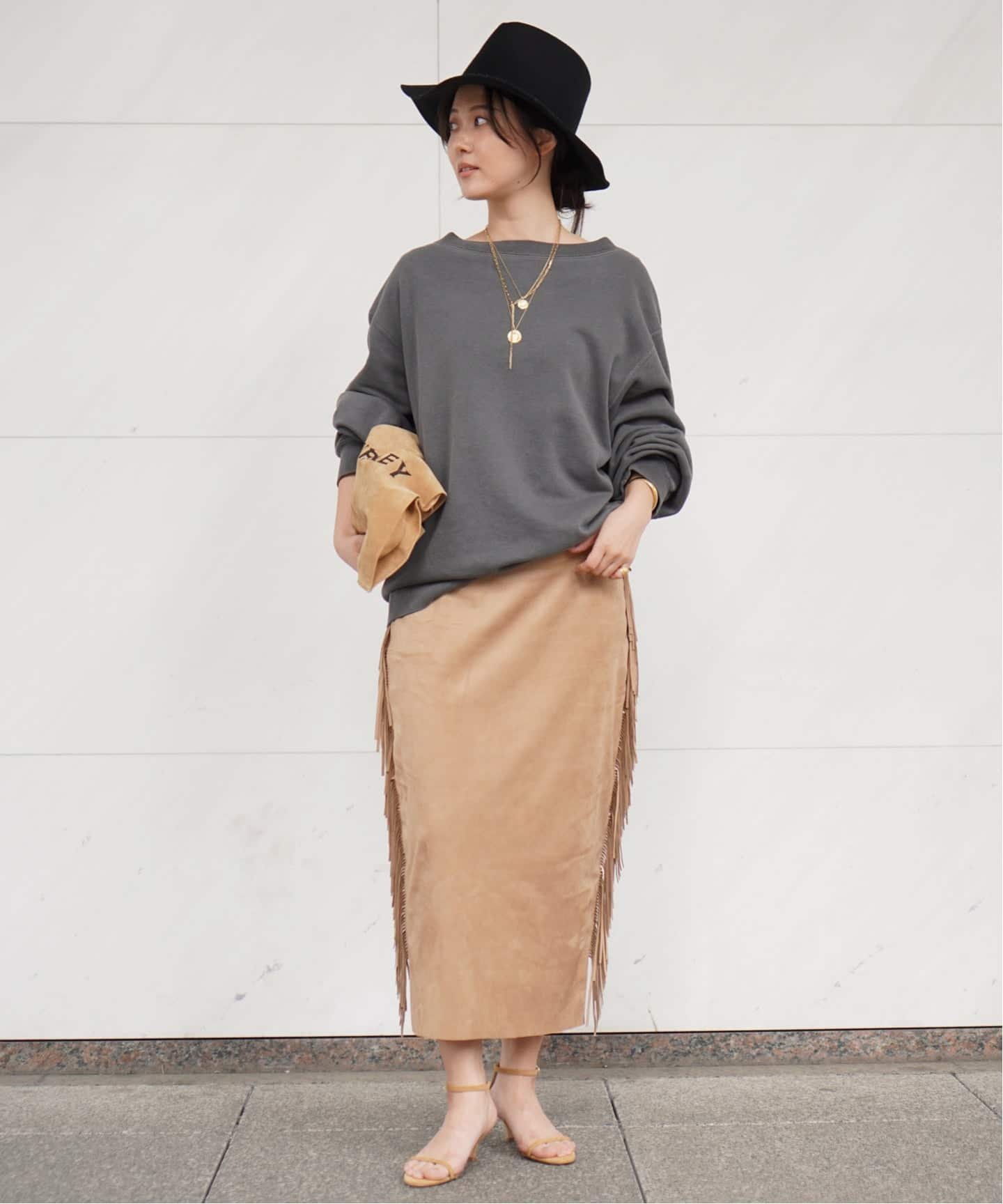AP STUDIO 【COUTURE D'ADAM/クチュールドアダム】Suede fabiric Ranch Skirt エーピーストゥディオ スカート ロング・マキシスカート ベージュ【送料無料】
