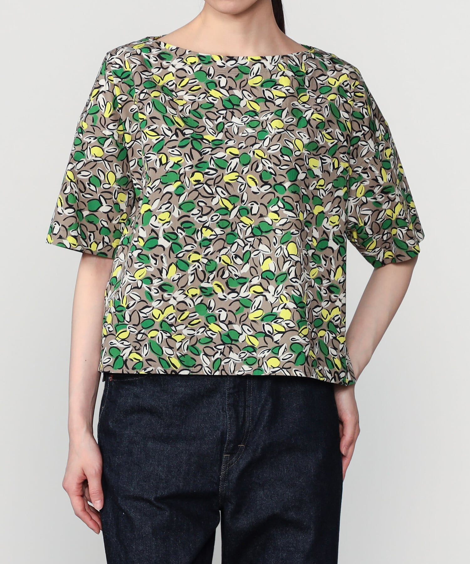 Bshop ORCIVAL ｜ フレンチプリントポプリン ショートスリーブプルオーバー WOMEN ビショップ トップス シャツ・ブラウス ネイビー グリーン