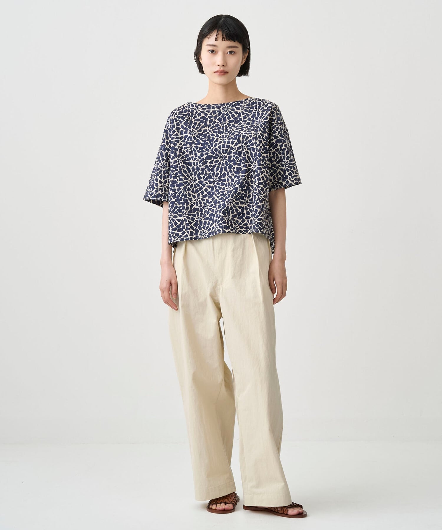 Bshop ORCIVAL ｜ フレンチプリントポプリン ショートスリーブプルオーバー WOMEN ビショップ トップス シャツ・ブラウス ネイビー グリーン