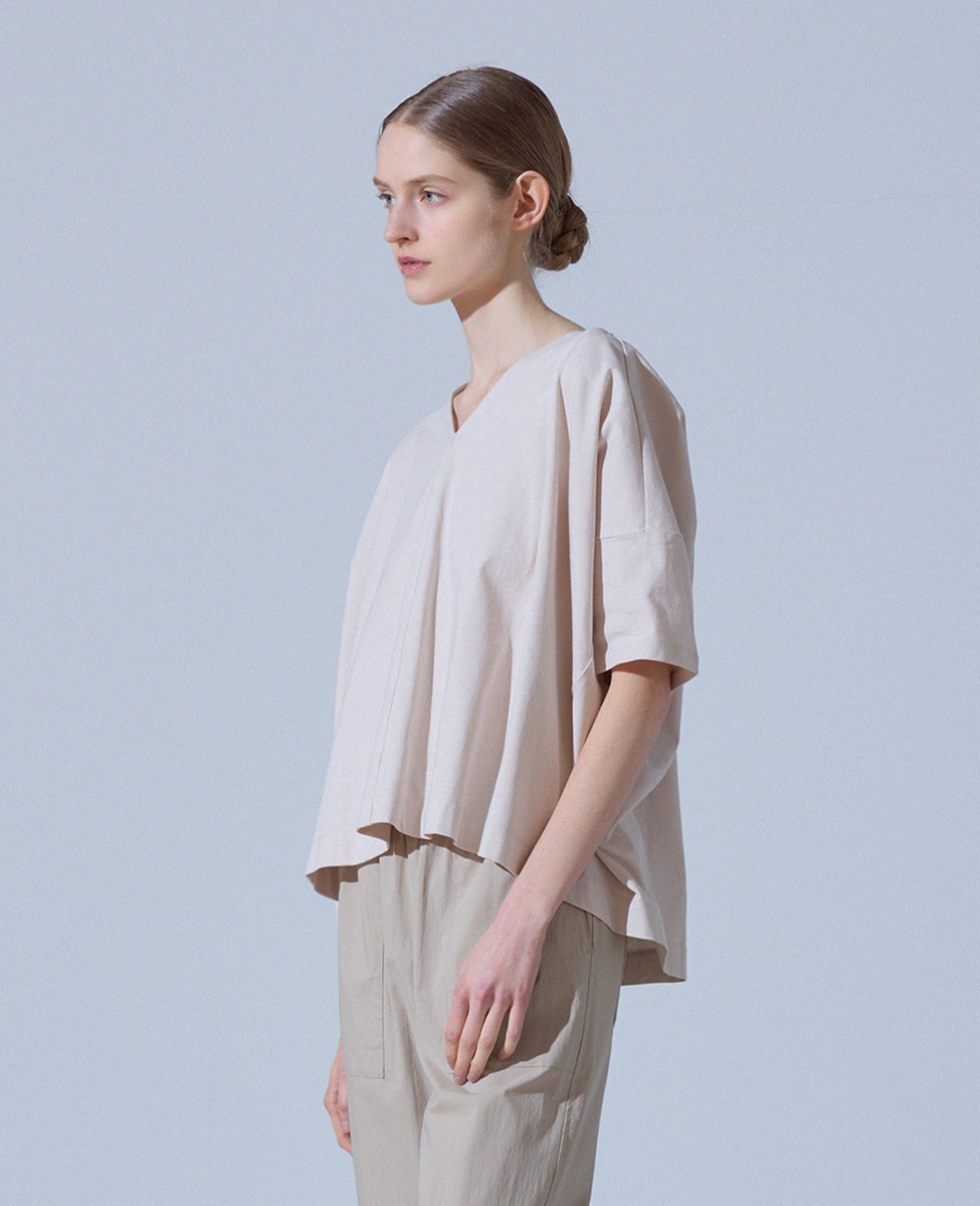 LOGEMENT DE CLAIRE Vネックワイドシルエットプルオーバー メルローズクレール トップス カットソー・Tシャツ ネイビー ベージュ