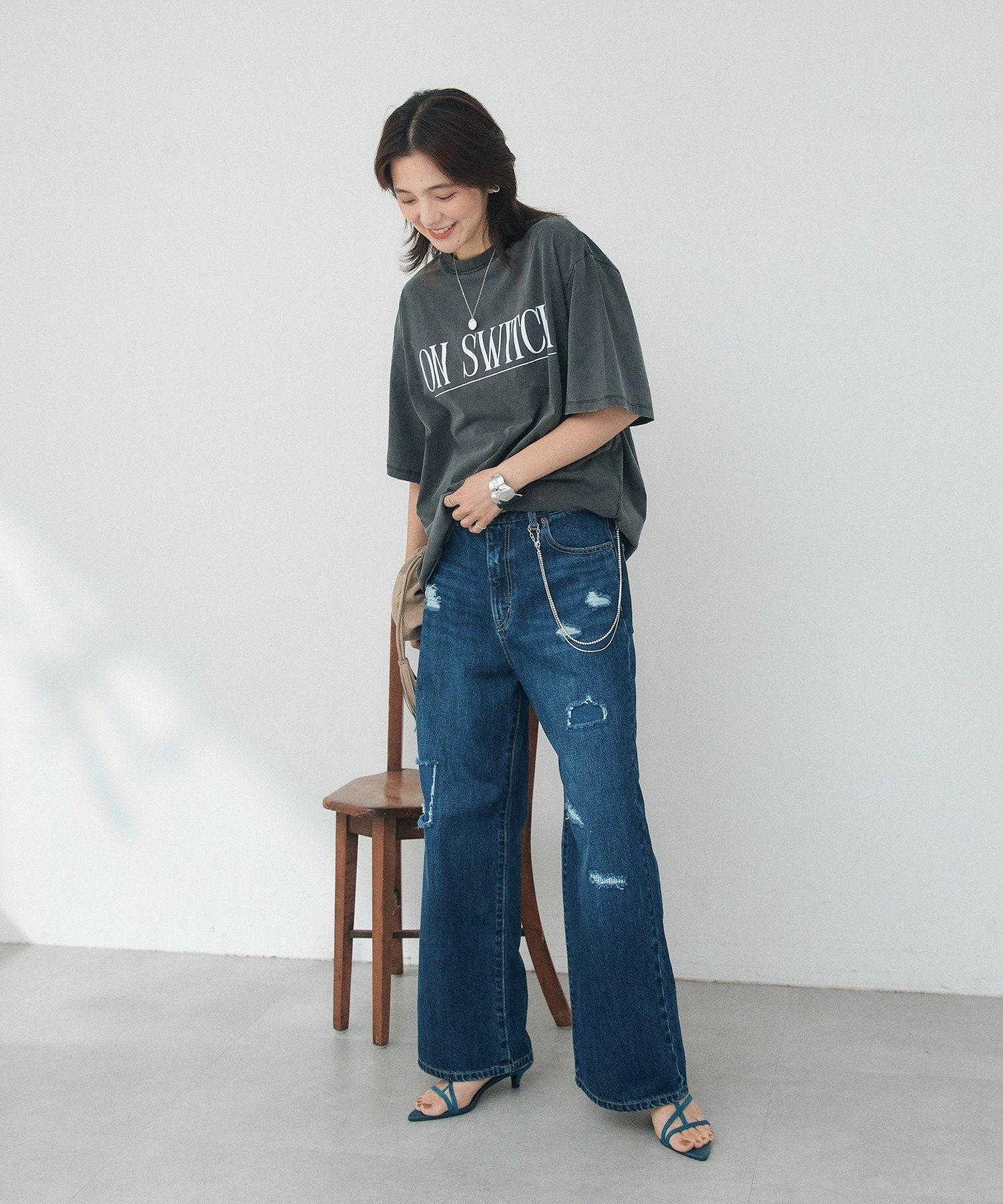 RIVE DROITE 【A・MONN】【オーバーサイズシルエット】パッチワークデニムパンツ リヴドロワ パンツ ジーンズ・デニムパンツ ブルー