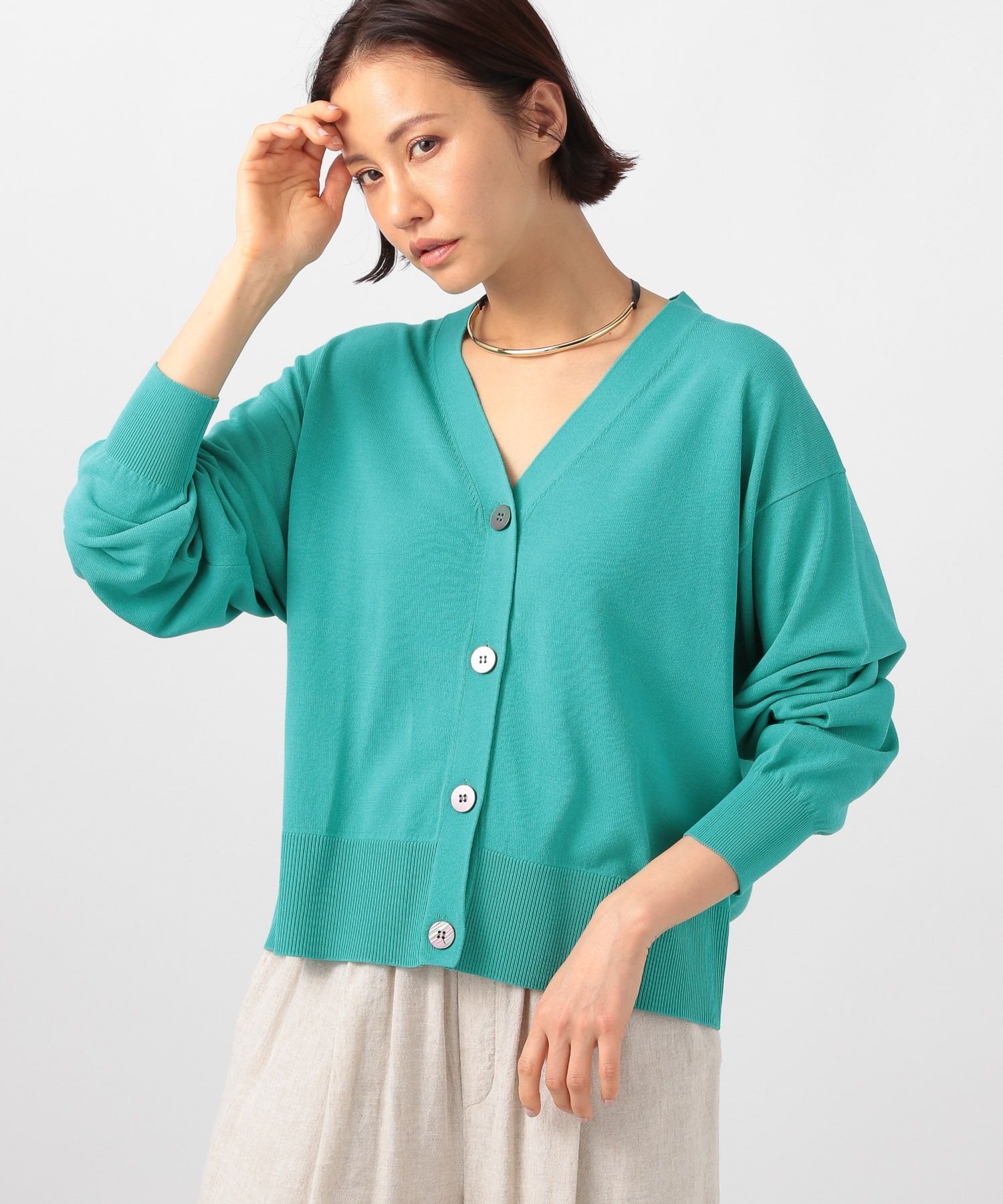 【SALE／40%OFF】BARNYARDSTORM (W)クールタッチニットカーデ バンヤードストーム トップス カーディガン ホワイト グリーン ブラック【送料無料】のサムネイル