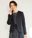 自由区 S 【洗える】WASHABLEPONTE ノーカラージャケット ジユウク ジャケット・アウター ノーカラージャケット ネイビー グレー【送料無料】