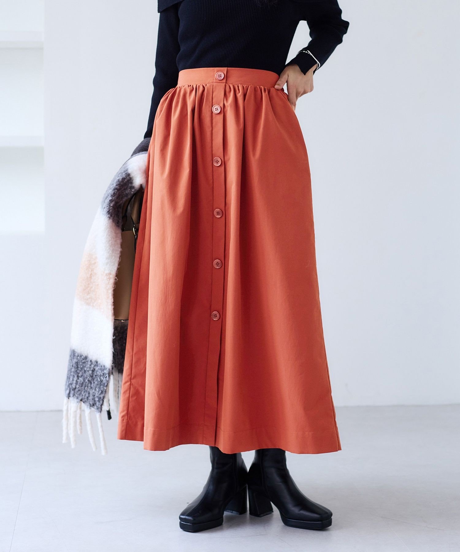 【SALE／50%OFF】VIS 【WEB限定】フロントボタンフレアスカート ビス スカート その他のスカート ベージュ オレンジ ブラックのサムネイル