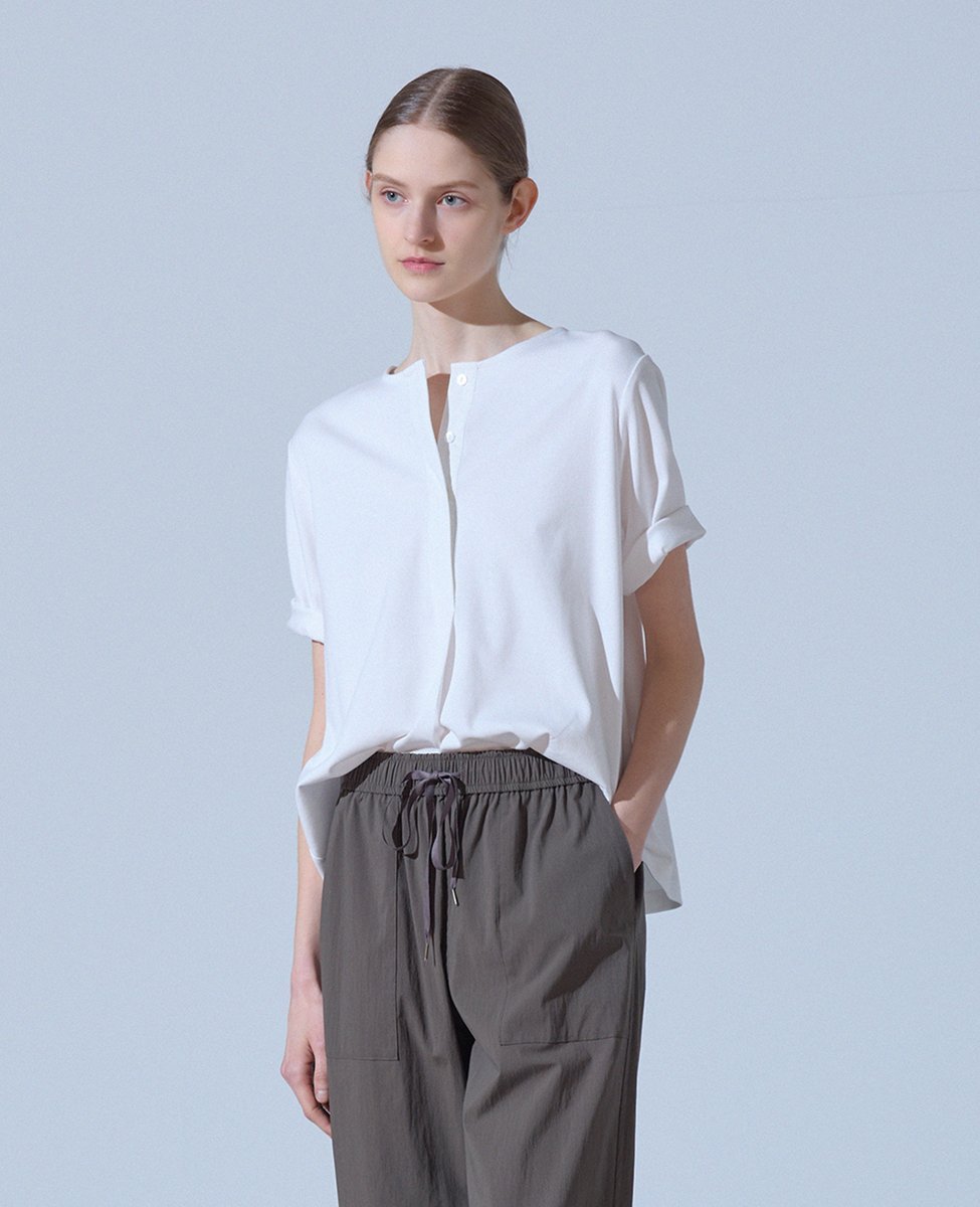 LOGEMENT DE CLAIRE ヘンリーハーフスリーブプルオーバー メルローズクレール トップス カットソー・Tシャツ ブラウン ブラック ホワイト