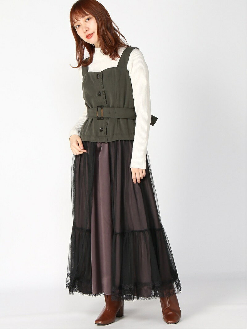 【SALE／16%OFF】axes femme (W)チュール切替ジャンスカ アクシーズファム ワンピース・ドレス ジャンパースカート ブラック カーキグリーン ブラウン【送料無料】