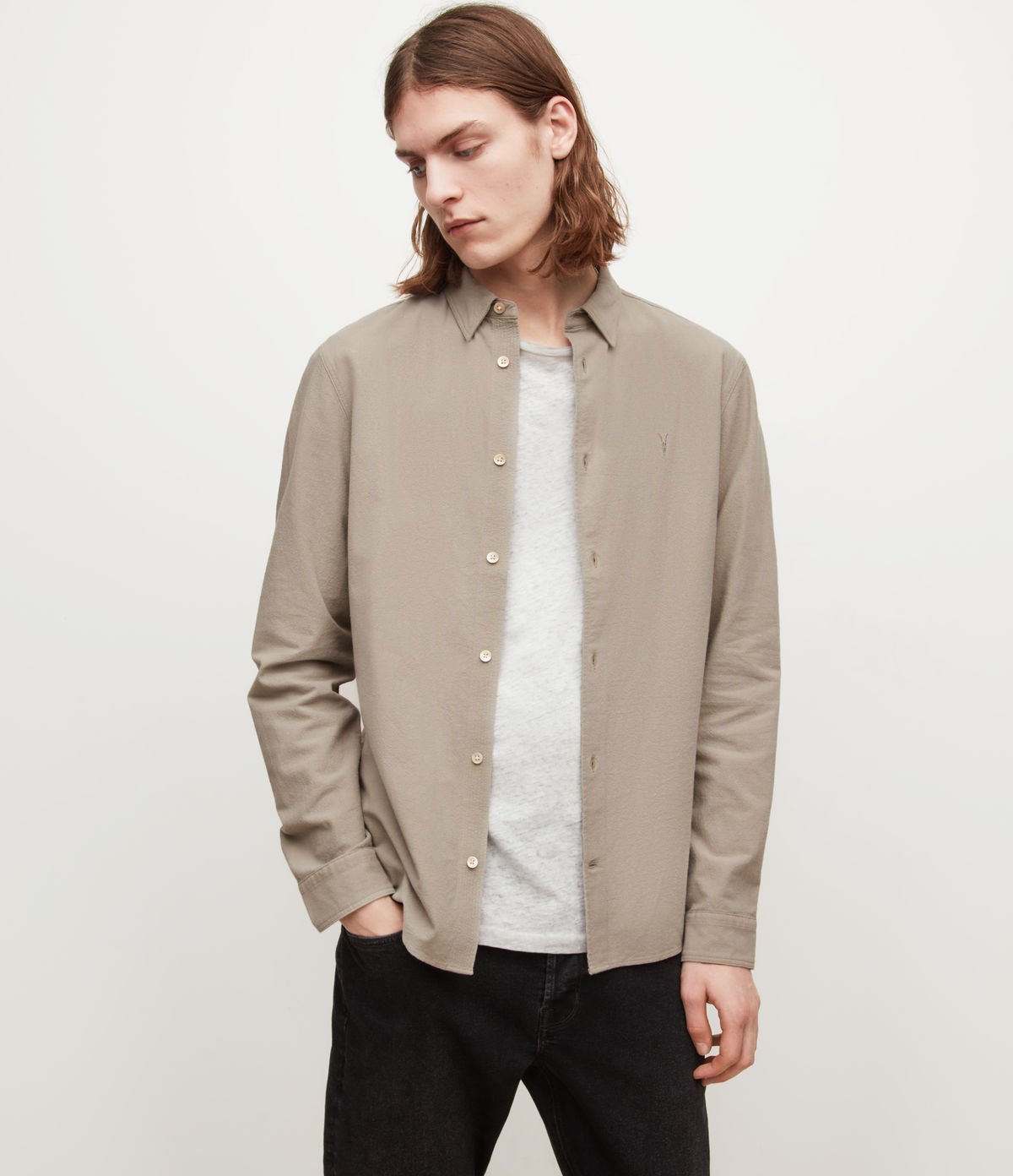 【SALE／50%OFF】ALLSAINTS (M)LOVELL LS SHIRT オールセインツ トップス シャツ・ブラウス グレー【送料無料】