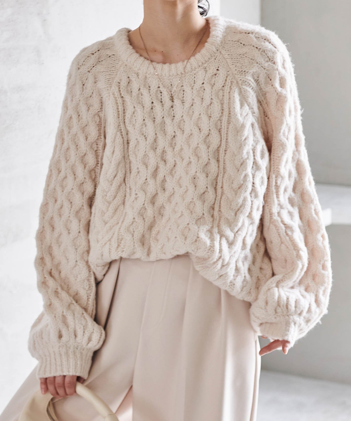 【SALE／6%OFF】Ranan ざっくり!編地柄ニットプルオーバー ラナン トップス ニット グレー ピンク ブルー ホワイト イエロー グリーン【送料無料】