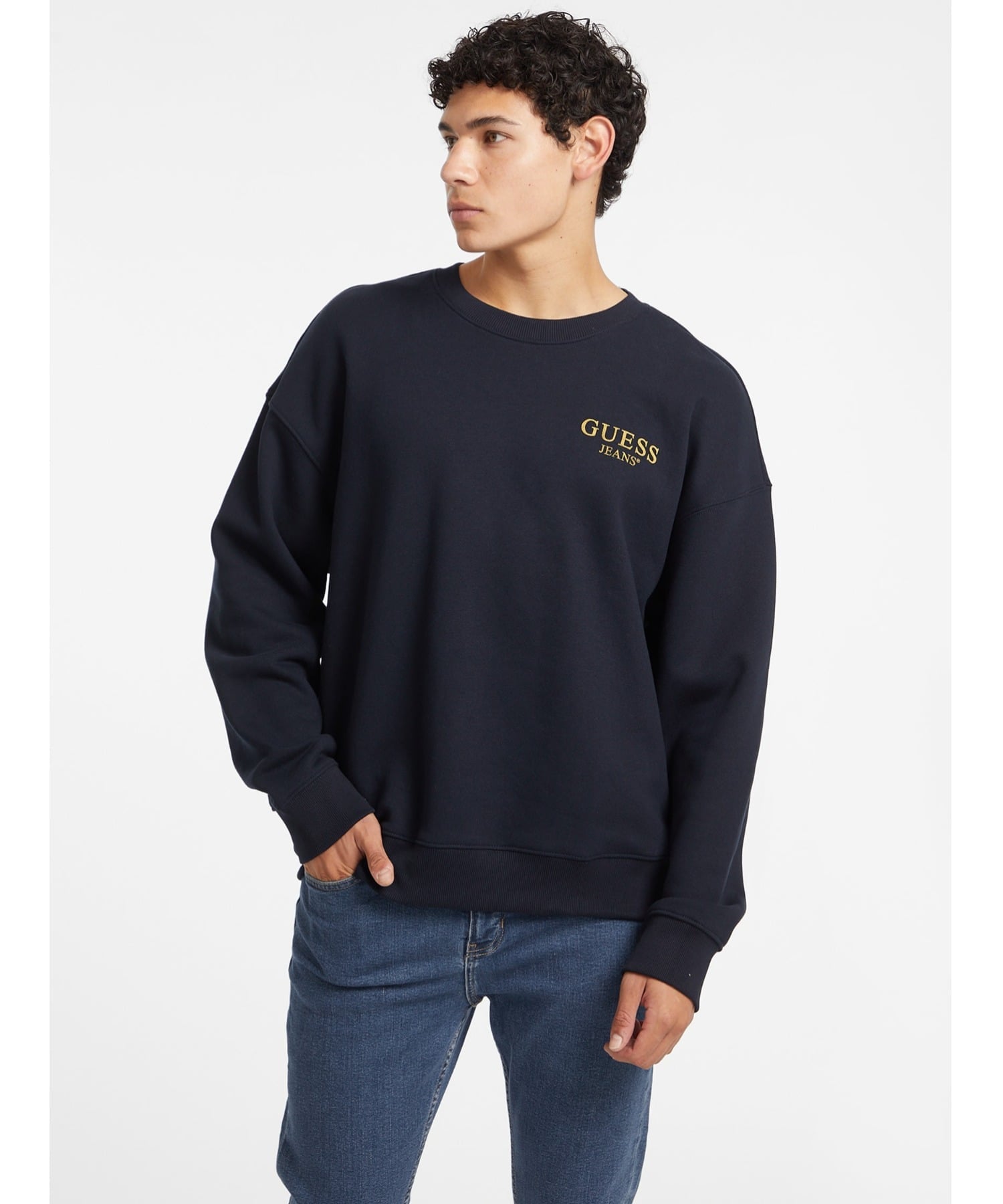 GUESS JEANS トップス ロゴ スウェット(M)Back Macro Logo Sweat ゲス トップス スウェット・トレーナー ネイビー ホワイト グレー