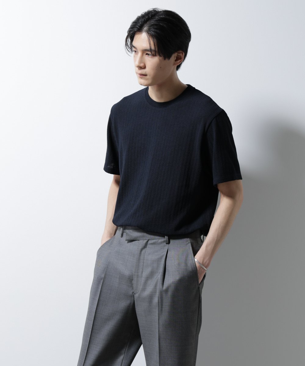 NANO universe 「Damerino」ヘリンボンクルーネックTシャツ/防シワ・吸水速乾・UVカット ナノユニバース トップス カットソー・Tシャツ グレー ネイビー ブラウン