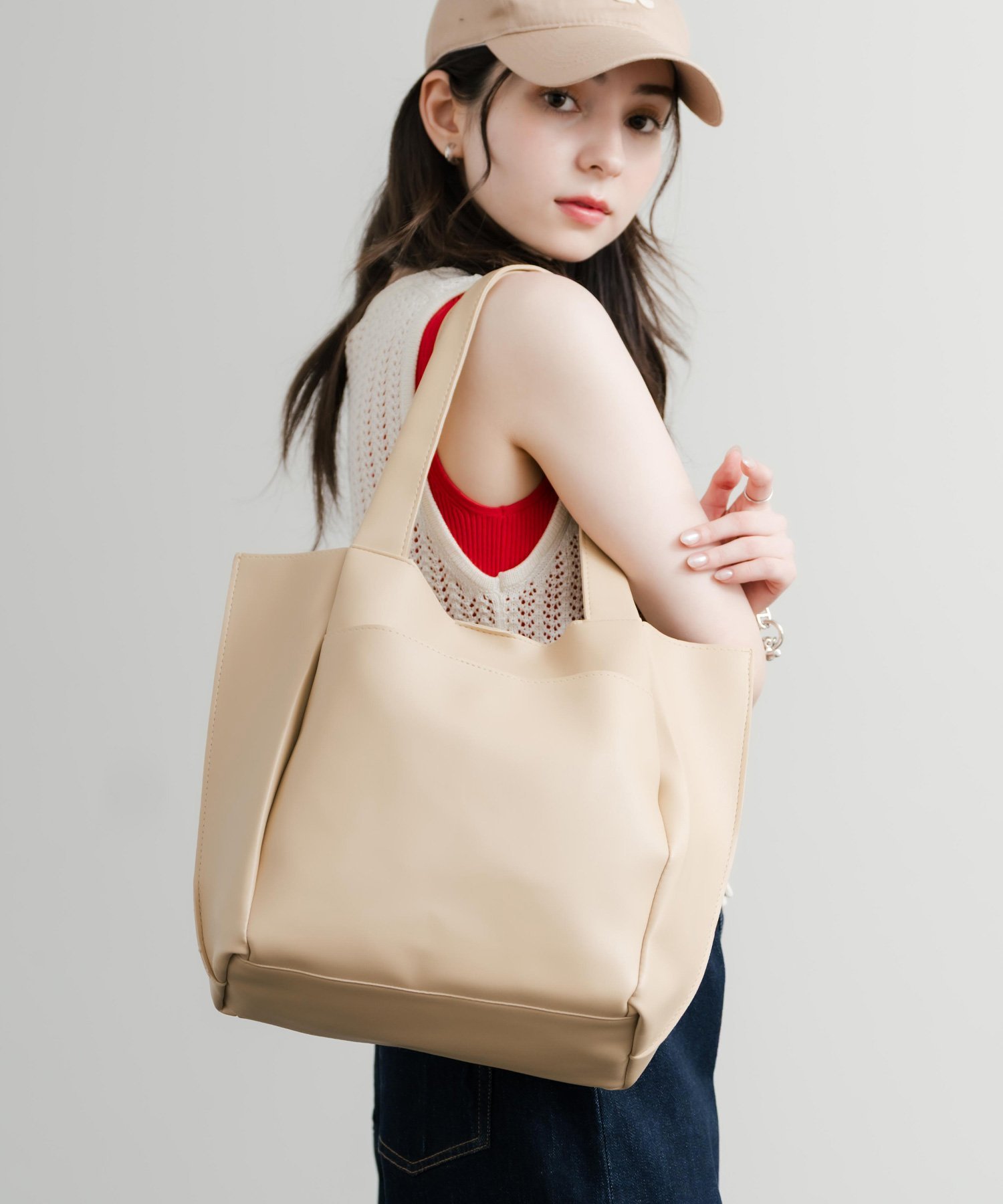 Rocky Monroe 新色追加 PUワンショルダー トートバッグ ロッキーモンロー バッグ トートバッグ ブラック ブラウン ベージュ