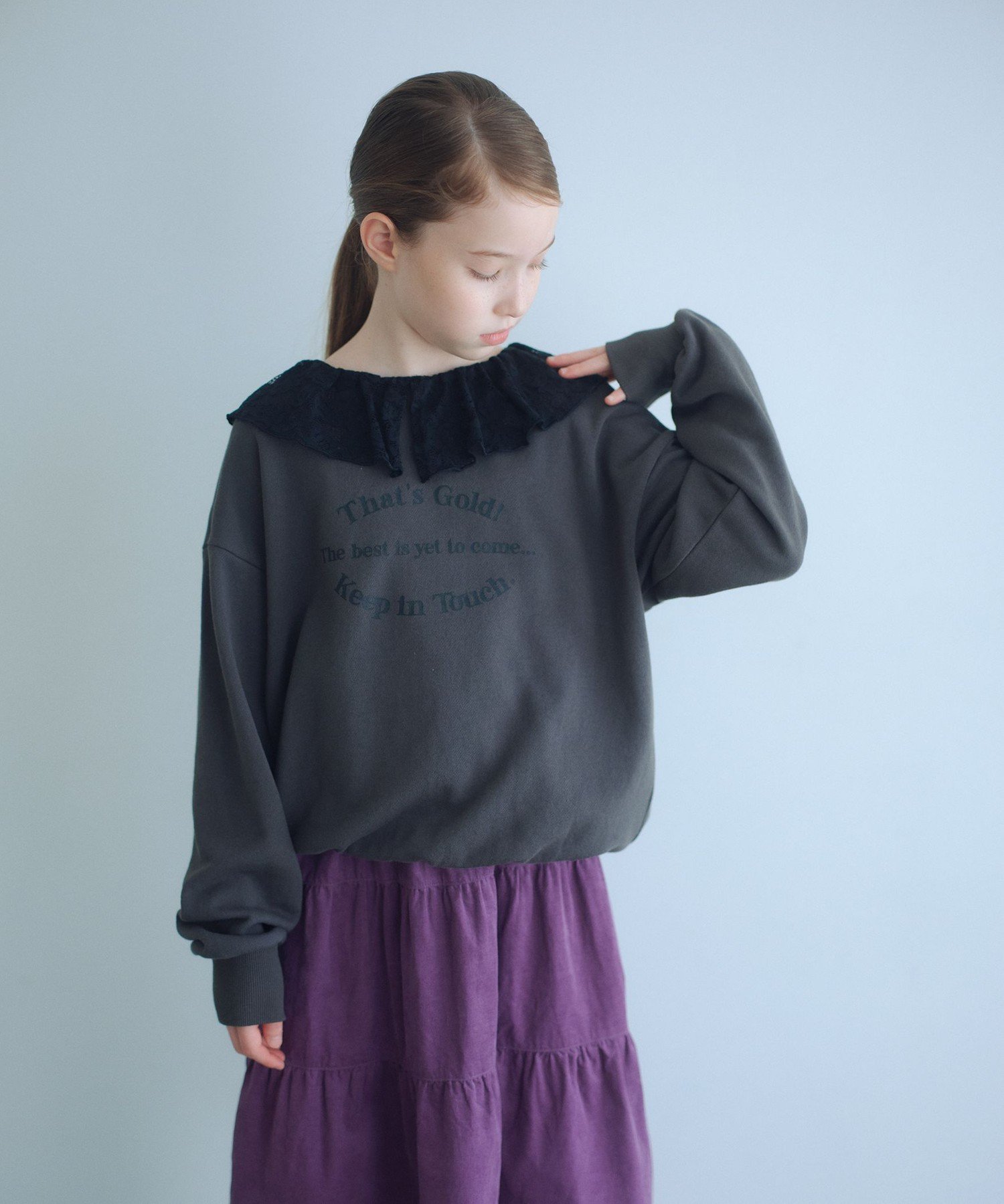 UNITED ARROWS green label relaxing レースエリ 裏毛プルオーバー / キッズ 100cm-160cm ユナイテッドアローズ グリーンレーベルリラクシング トップス スウェット・トレーナー ホワイト グレーのサムネイル