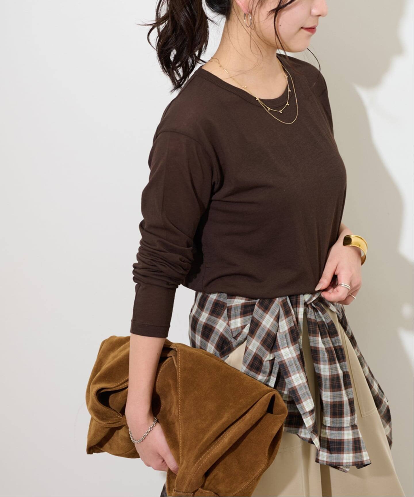 JOURNAL STANDARD relume 《追加5》シアークルーネックロングTシャツ ジャーナル スタンダード レリューム トップス カットソー・Tシャツ ホワイト ブラック ブラウン レッド