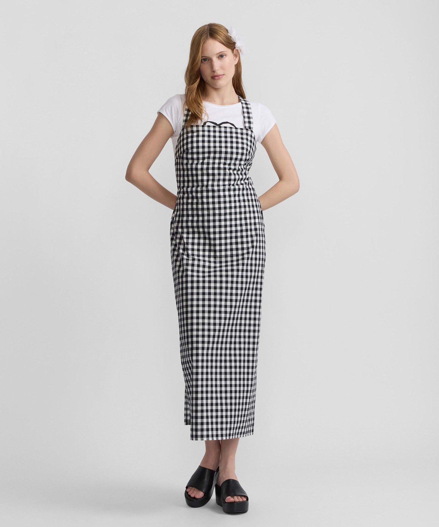 agnes b. FEMME ギンガムチェック コットン ロング エプロン ワンピース "Luberon" アニエスベー ワンピース・ドレス ワンピース ブラック【送料無料】
