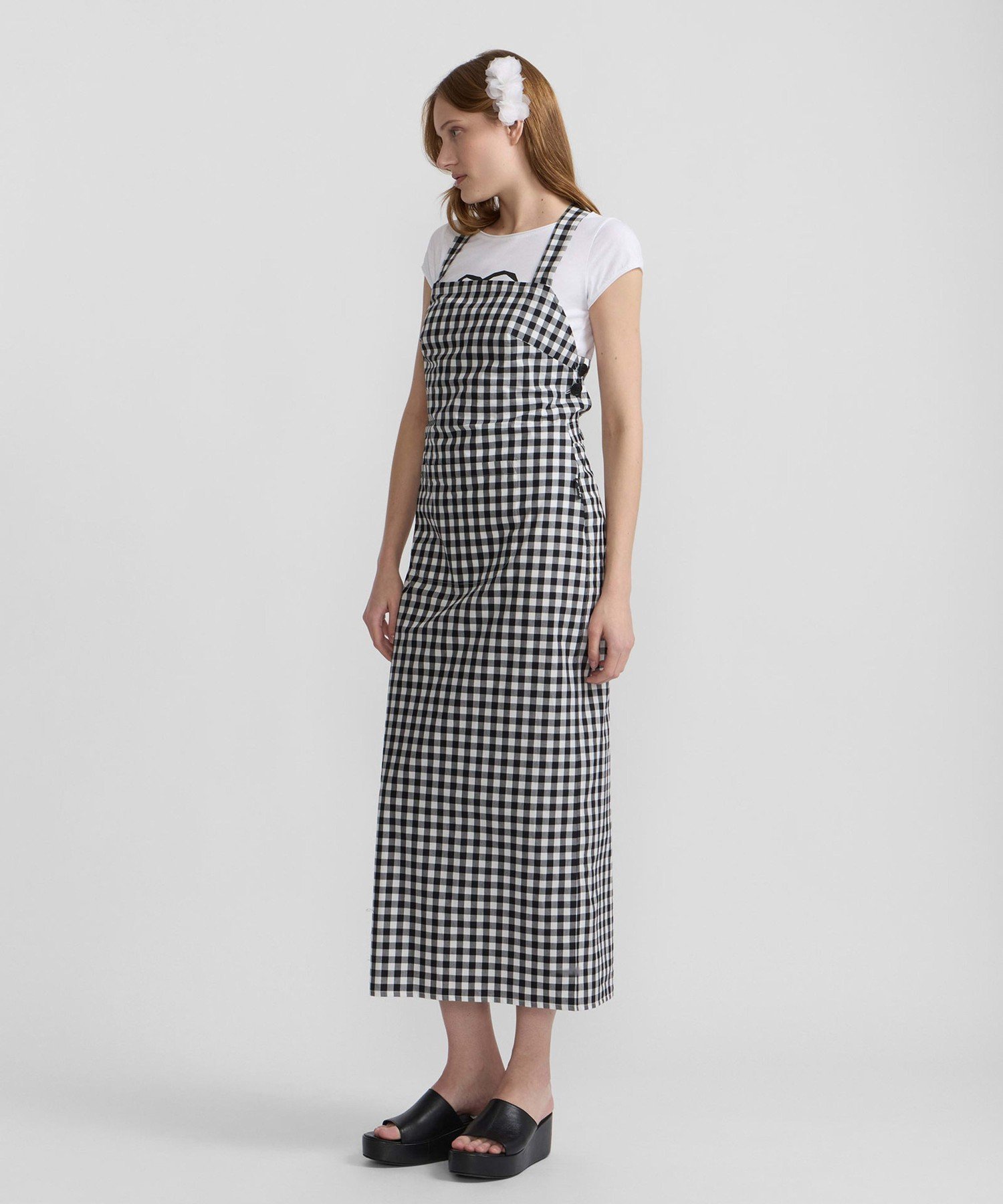 agnes b. FEMME ギンガムチェック コットン ロング エプロン ワンピース "Luberon" アニエスベー ワンピース・ドレス ワンピース ブラック【送料無料】