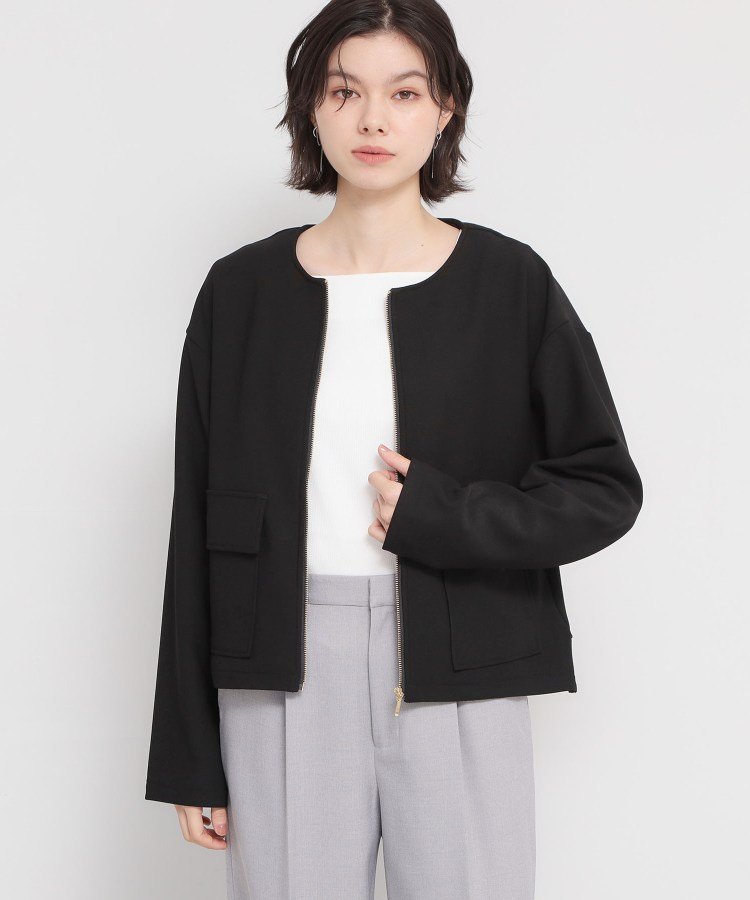 【SALE／44%OFF】THE SHOP TK 【オンオフ問わず活躍】ダンボールカルゼジャケット ザ ショップ ティーケー ジャケット・アウター ノーカラージャケット ベージュ ブラック【送料無料】