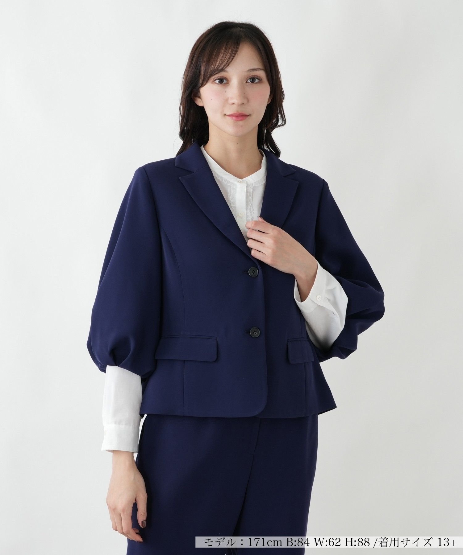 Leilian PLUS HOUSE ボリュームスリーブジャケット【BOURGE】 レリアン プラスハウス ジャケット・アウター テーラードジャケット・ブレザー ネイビー
