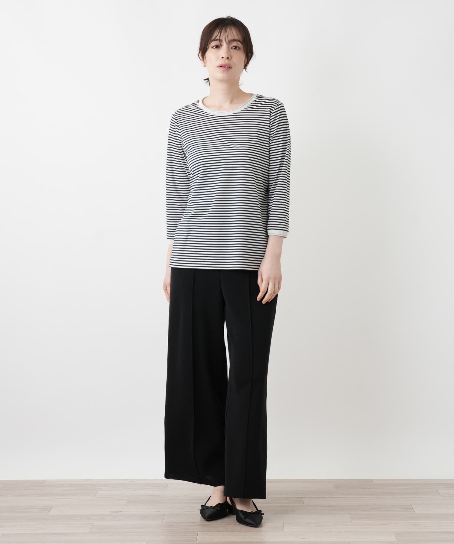 Leilian ナローボーダーラメカットソー【Leilian WHITE LABEL】 レリアン トップス カットソー・Tシャツ ネイビー ブラック