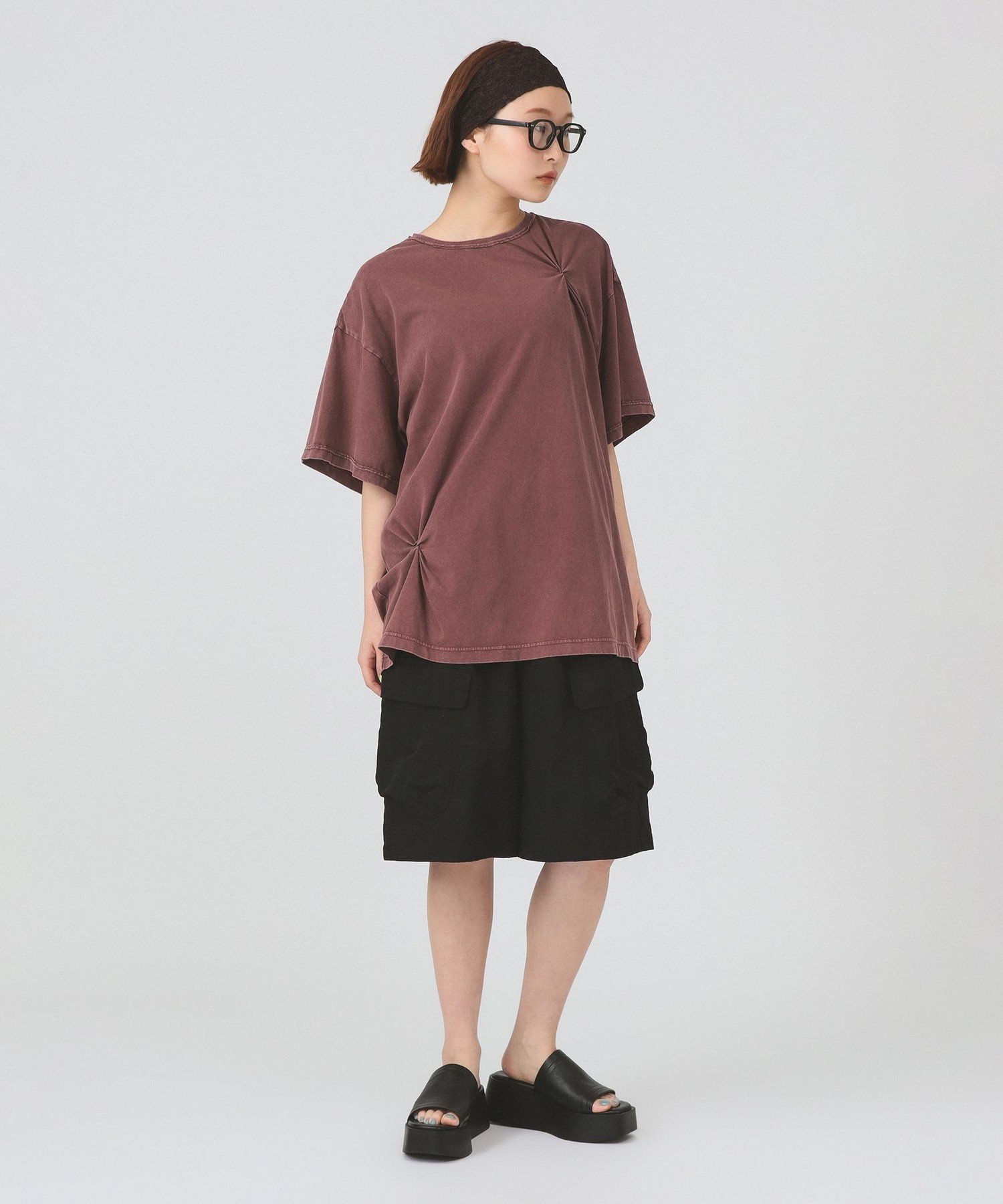 フロスト 加工 タック ビッグ Tシャツ 洗える/リラックス/ゆるT/デザイントップス ビームス ウイメン トップス カットソー・Tシャツ グレー