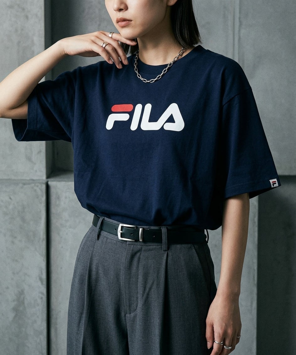 S/S T-SHIRT フィラ トップス カットソー・Tシャツ ネイビー グレー ホワイト