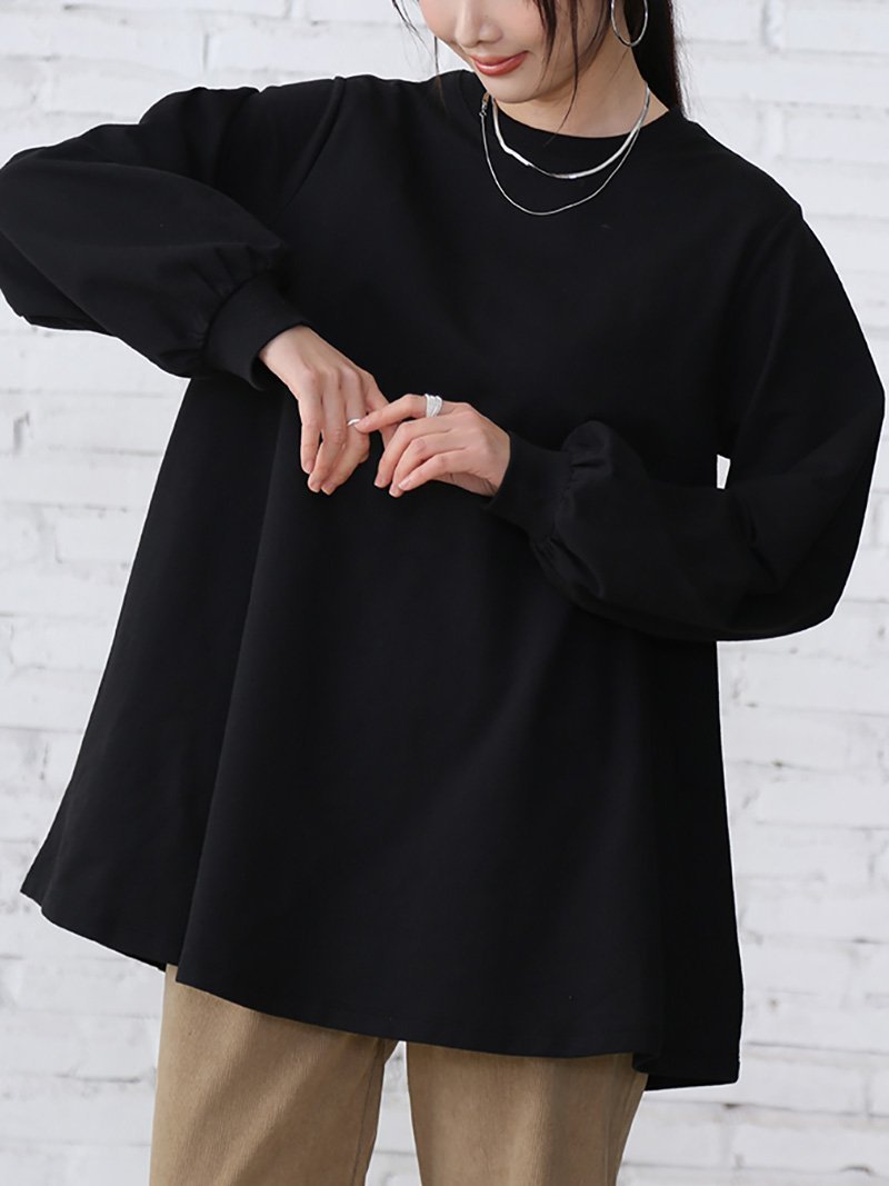 ギャザースリーブチュニックトップス レディース トップス ドゥー・ベル トップス カットソー・Tシャツ ブラック ホワイト