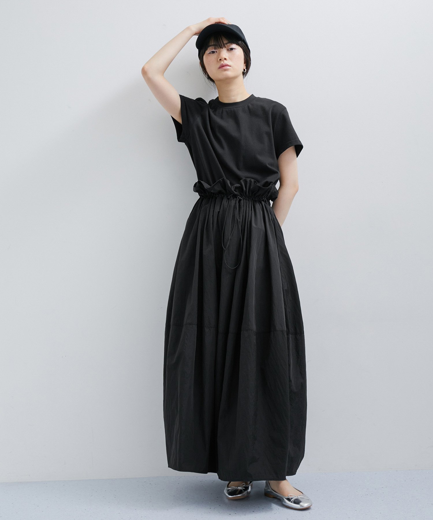 ADAM ET ROPE' FEMME 【サステナブル】Tシャツドロストドッキングワンピース アダムエロペ ワンピース・ドレス ワンピース ブラック ホワイト イエロー【送料無料】のサムネイル