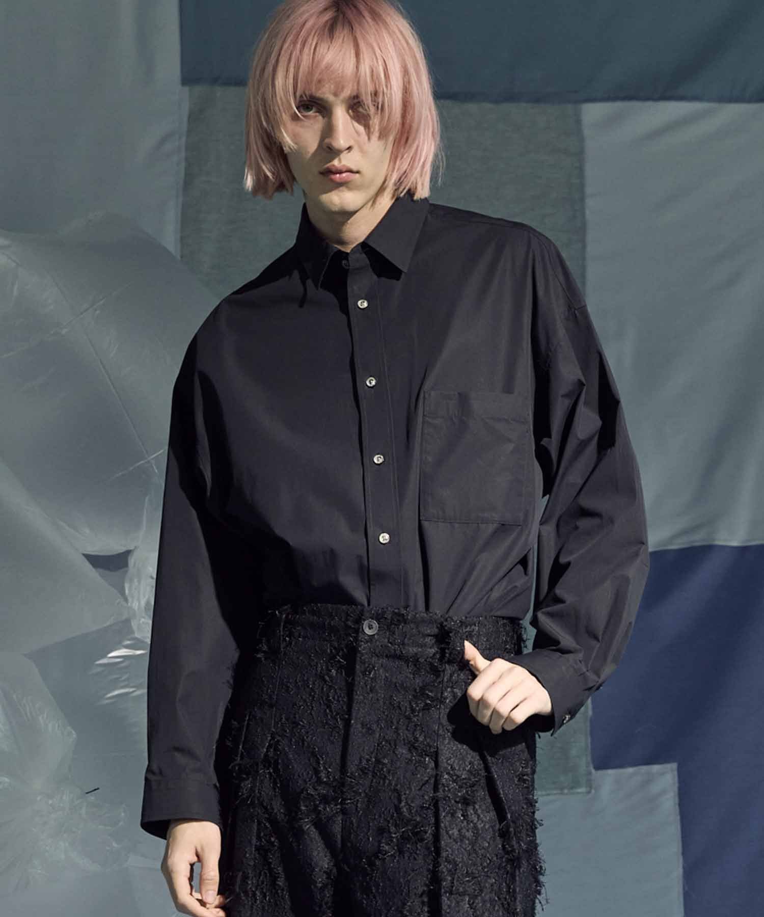 MAISON SPECIAL 120/2/2 Suvin Cotton Typewriter Prime-Over Shirt メゾンスペシャル トップス シャツ・ブラウス ブラック グレー ブルー ホワイト