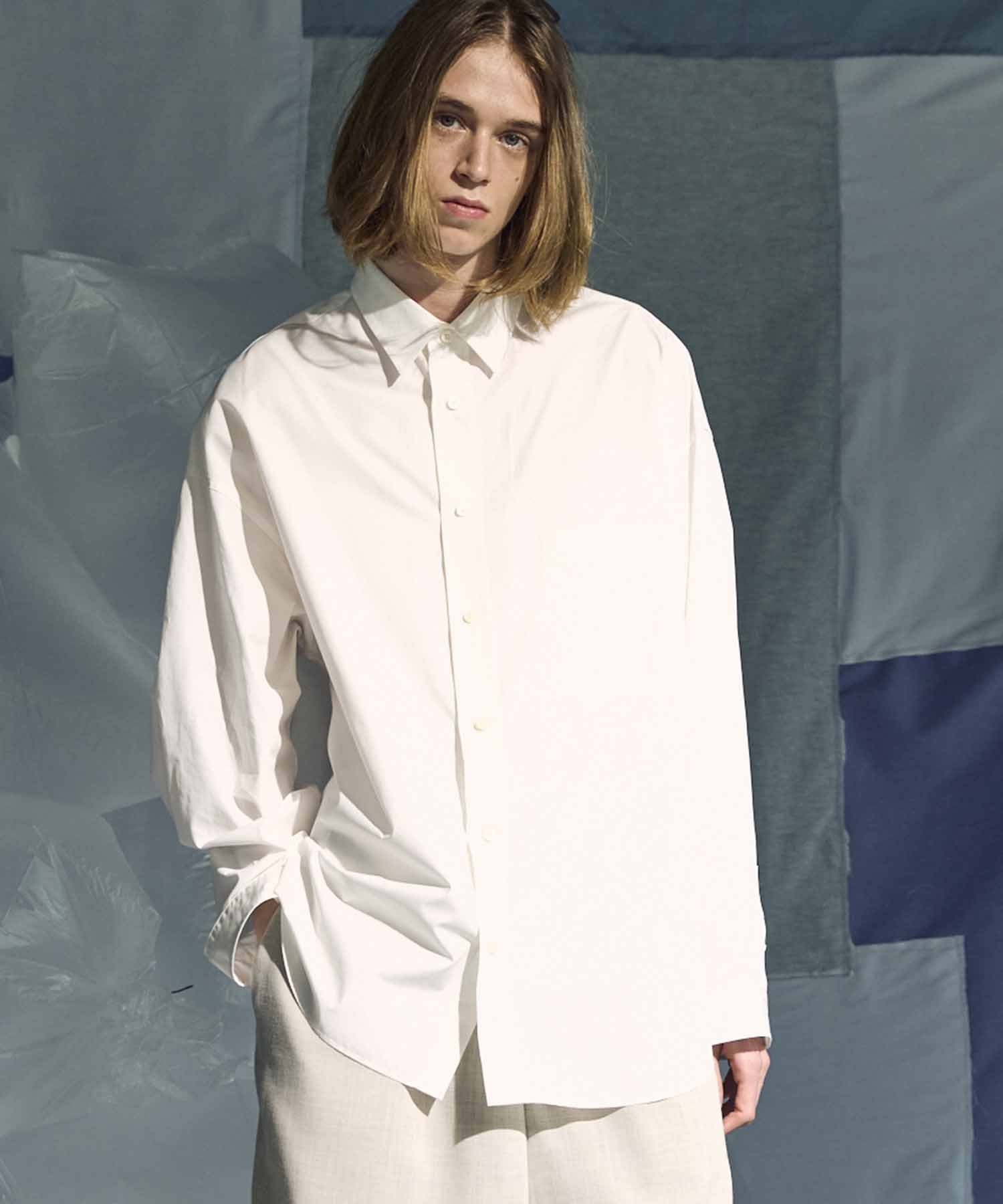 MAISON SPECIAL 120/2/2 Suvin Cotton Typewriter Prime-Over Shirt メゾンスペシャル トップス シャツ・ブラウス ブラック グレー ブルー ホワイト