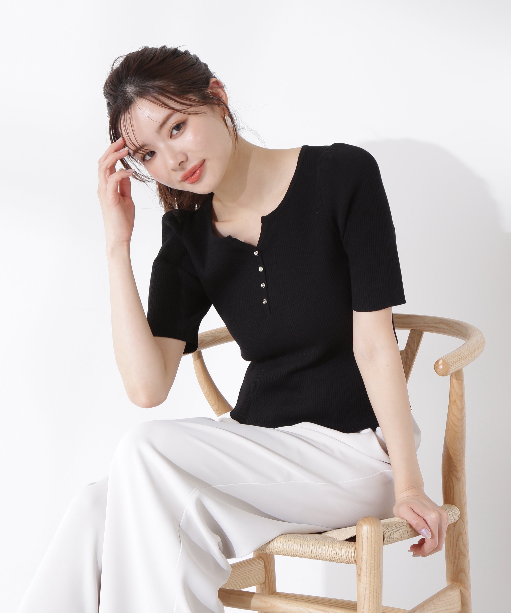 【SALE／30%OFF】PROPORTION BODY DRESSING ヘンリーネックニット プロポーションボディドレッシング トップス ニット ベージュ ピンク ブラック【送料無料】のサムネイル