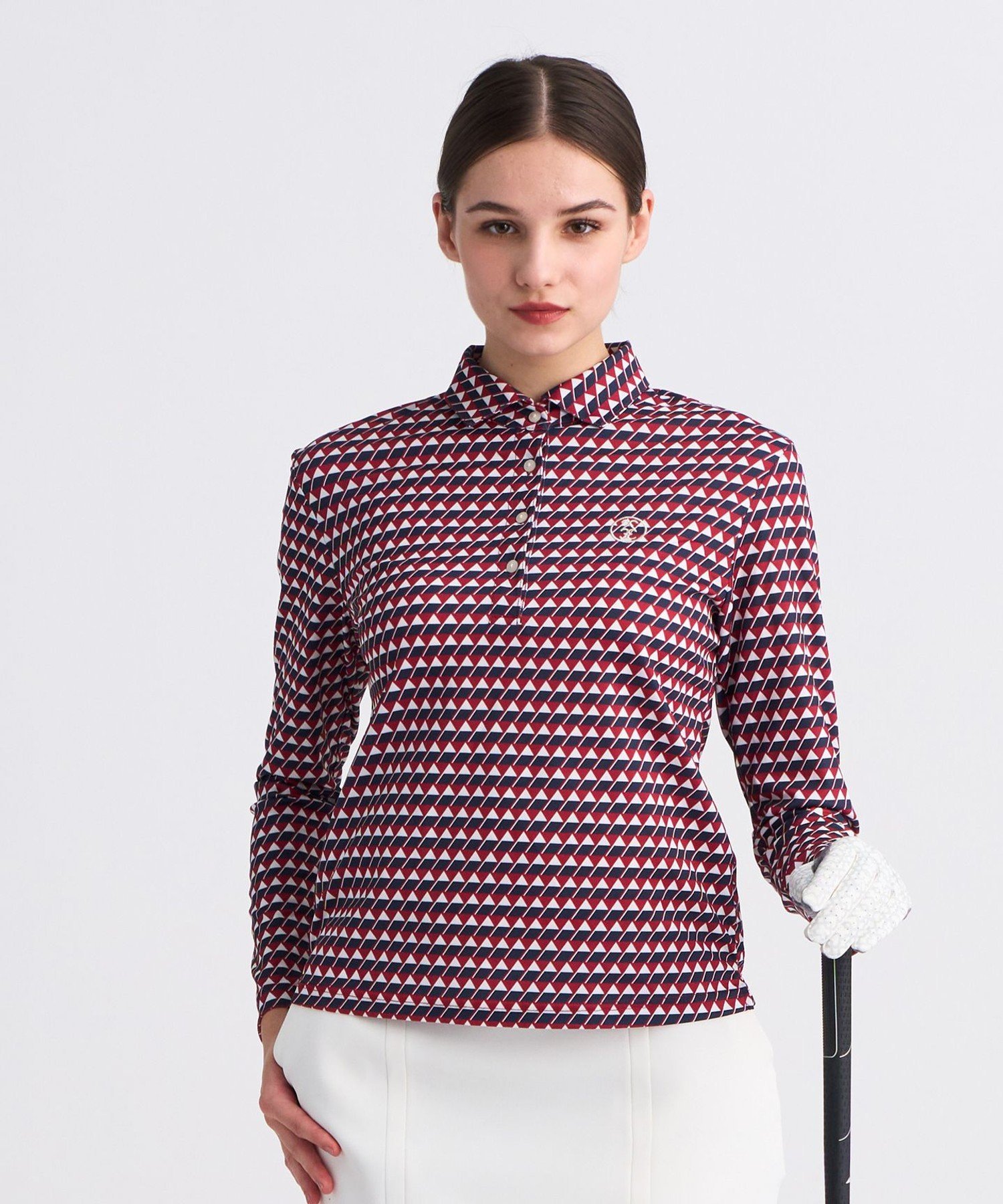 23区GOLF 【WOMEN】フラッグプリント長袖ポロシャツ ニジュウサンクゴルフ トップス ポロシャツ レッド..