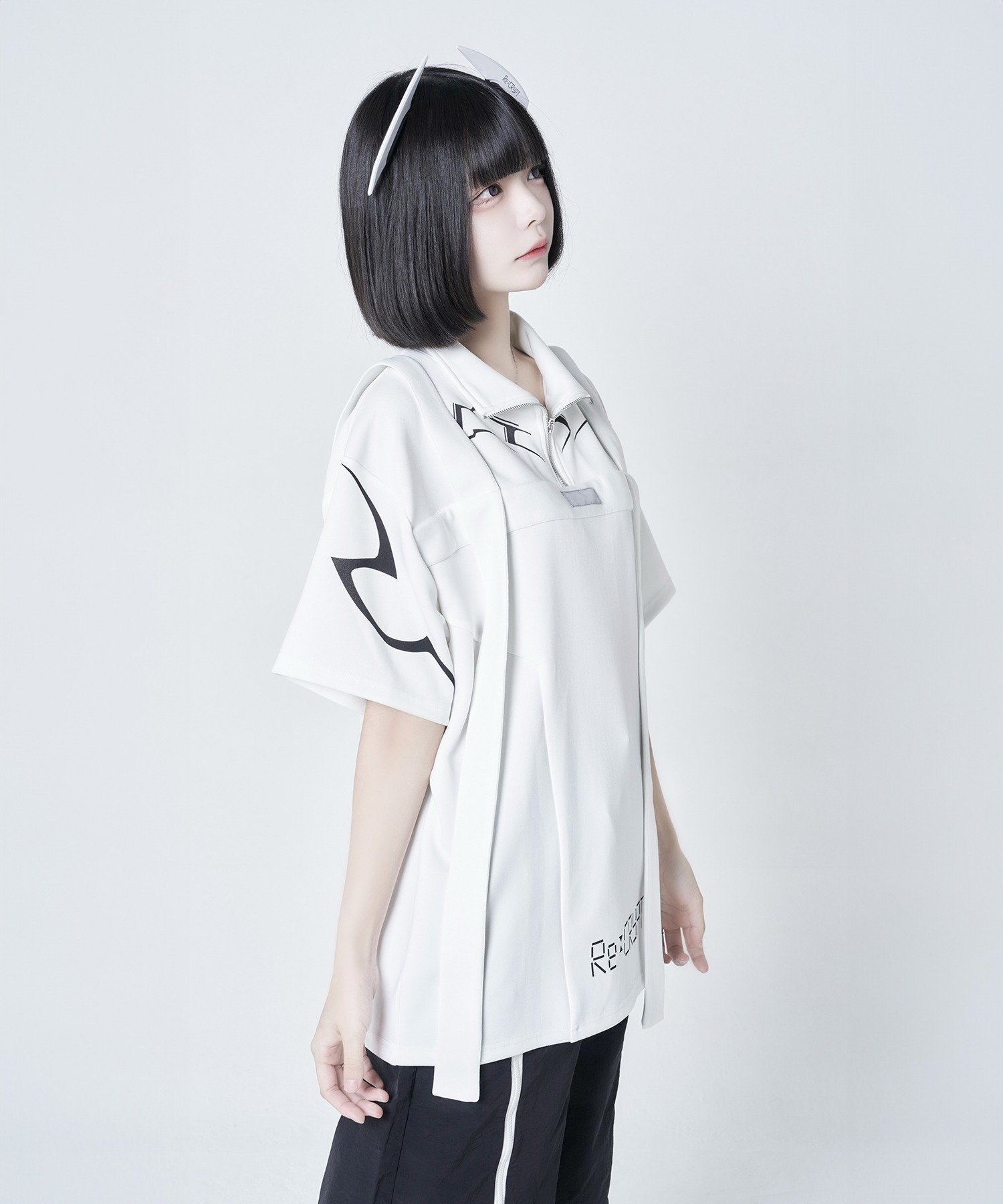 Re:CRYPT ハーフジップ切り替えテープトップス チームストア トップス カットソー・Tシャツ ホワイト