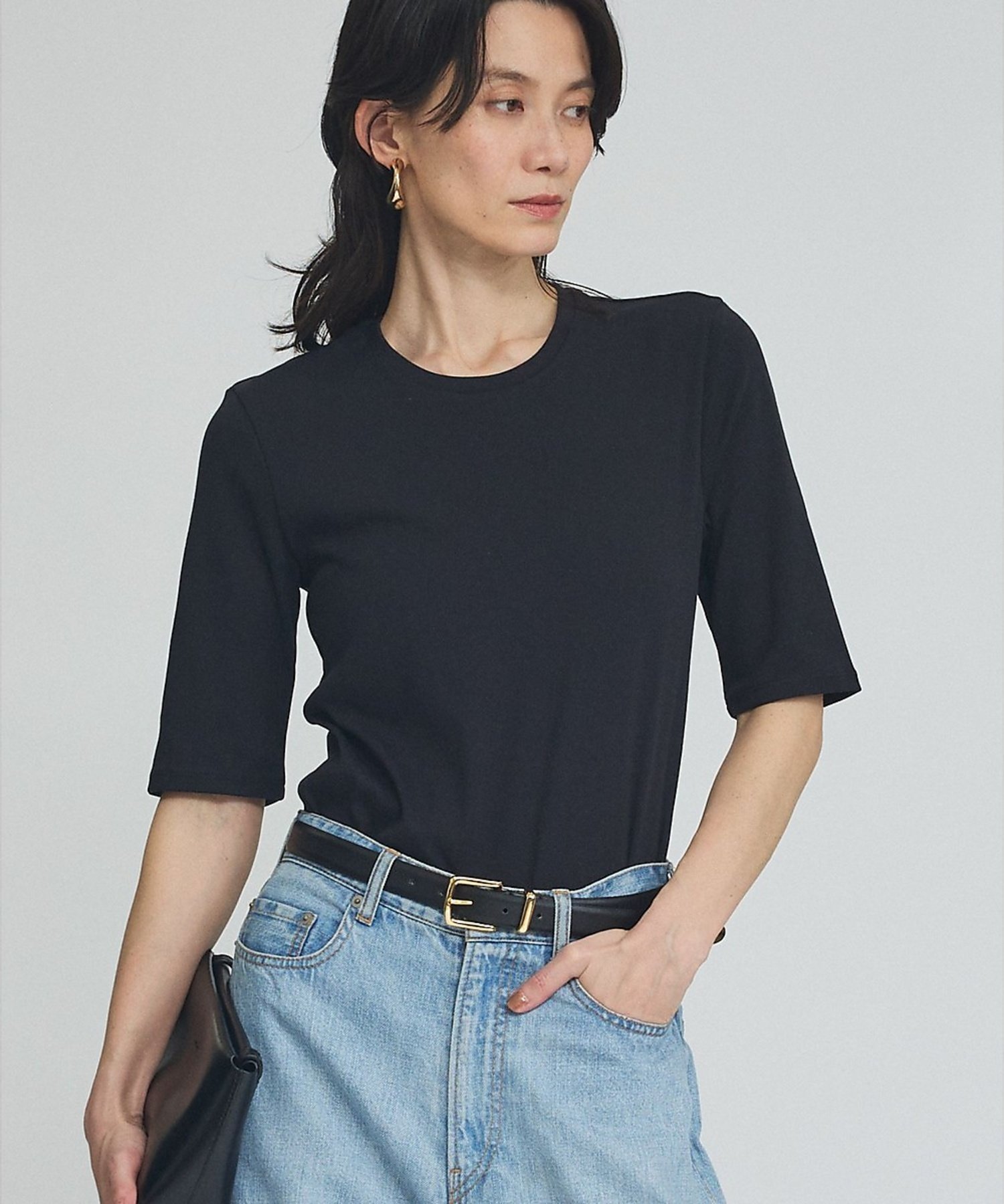 qualite 【コットン100%】サイロプレミアムフライスTシャツ カリテ トップス カットソー・Tシャツ ブラウン ホワイト ブラック