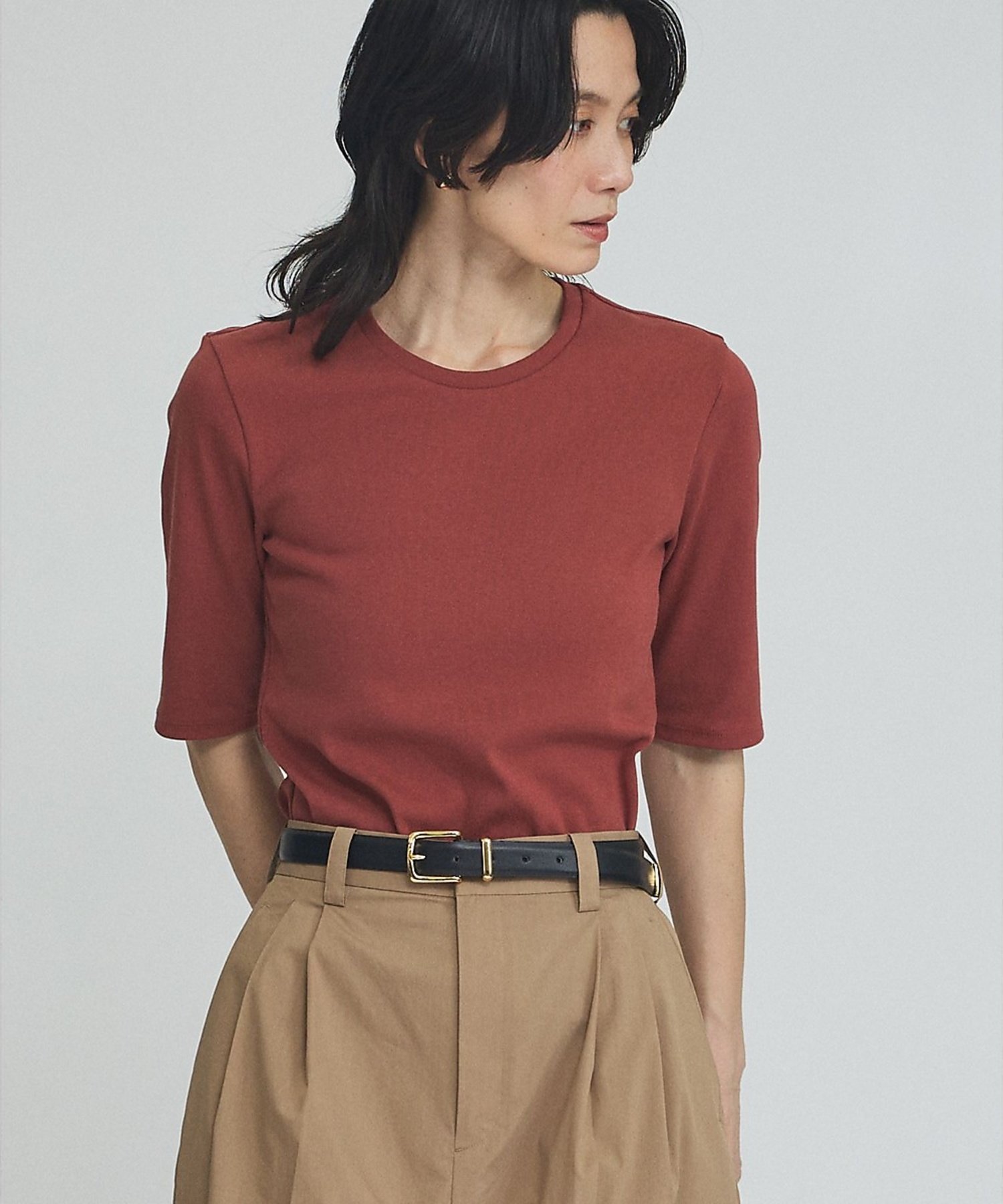 qualite 【コットン100%】サイロプレミアムフライスTシャツ カリテ トップス カットソー・Tシャツ ブラウン ホワイト ブラック