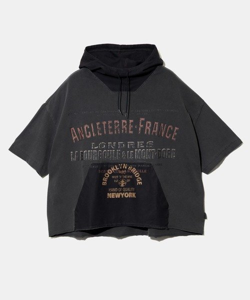 GSC WOMENS SELECT GENTIL/ジャンティー ツイル切替LOGOプリントフーディー (WOMENS) ゴースローキャラバン トップス カットソー・Tシャツ グレー