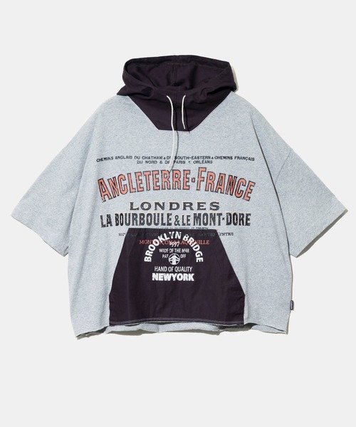 GSC WOMENS SELECT GENTIL/ジャンティー ツイル切替LOGOプリントフーディー (WOMENS) ゴースローキャラバン トップス カットソー・Tシャツ グレー